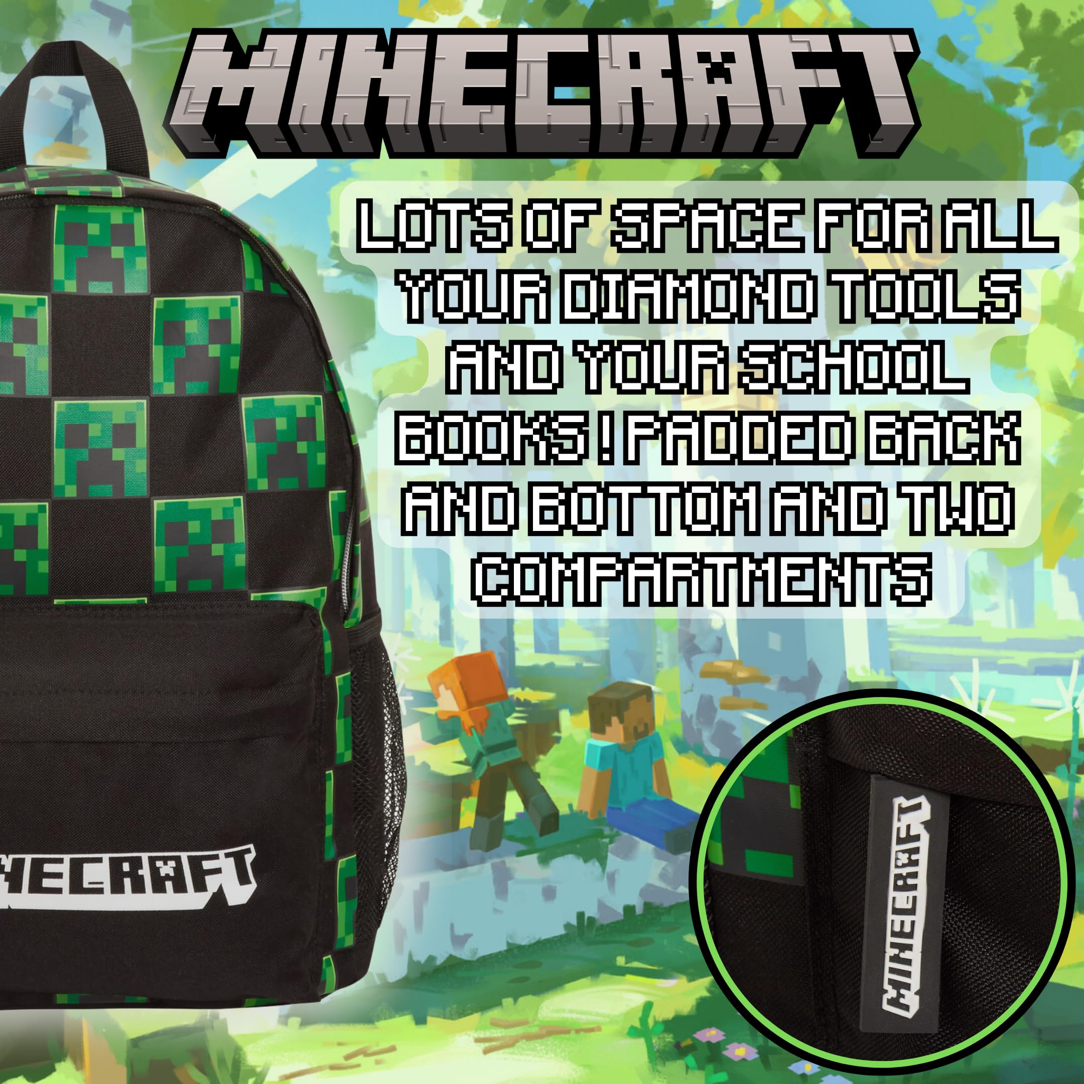 Minecraft Creeper Themed Gaming Backpack for Kids & Adults - Durable Laptop Backpack for School, Work & Travel - Perfect Gift for Gamers & Minecraft Fans
