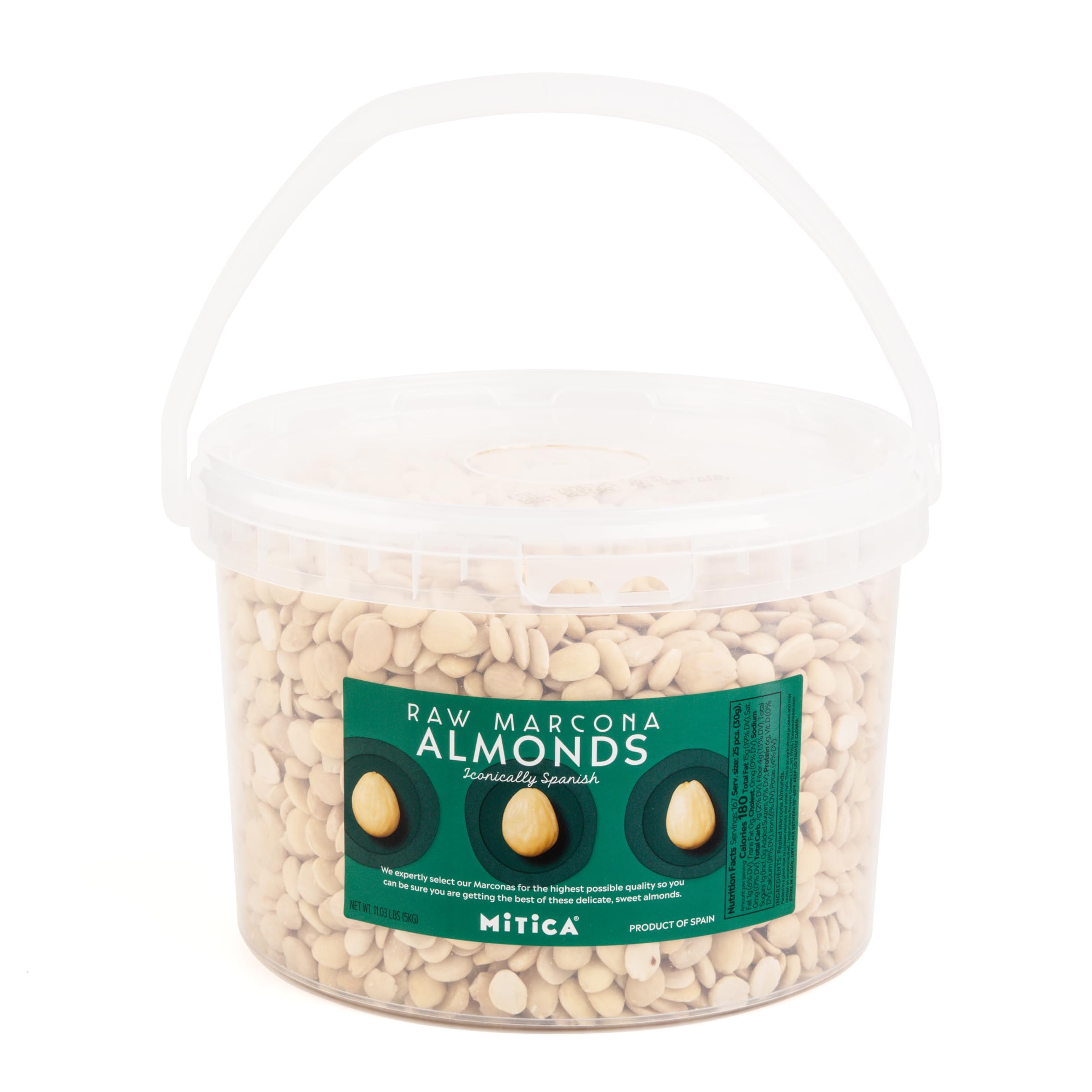 Premium Raw & Unsalted Spanish Marcona Almonds - 11 LB Bulk Tub | Gourmet Cooking Nuts for Baking, Healthy Snacks & Mediterranean Recipes | Imported from Spain | Perfect for Salads, Desserts & Charcuterie Boards
