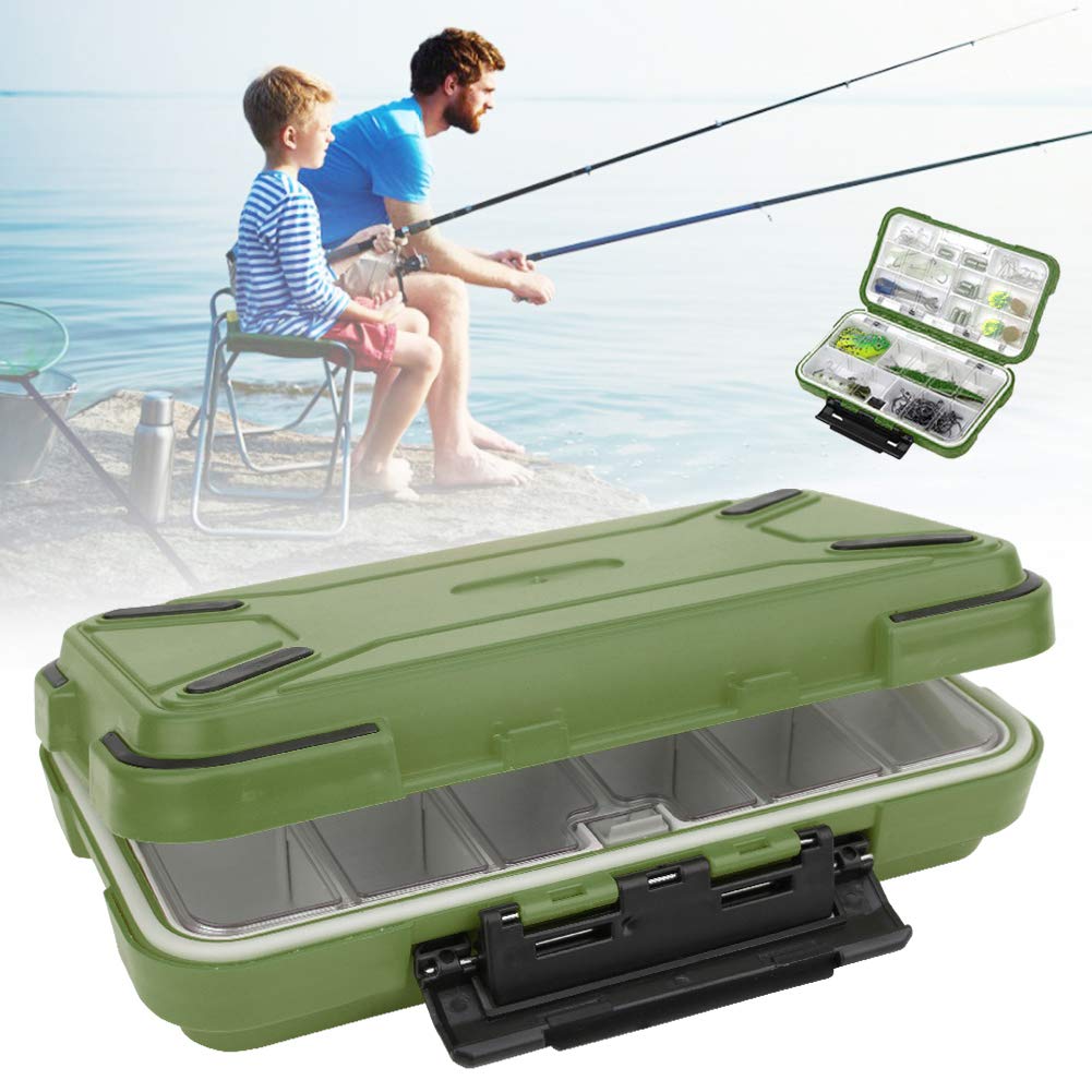 Waterproof Fishing Tackle Box - Bait & Lure Organizer with Hook Storage - Durable Green Container for Freshwater & Saltwater Fishing Trips