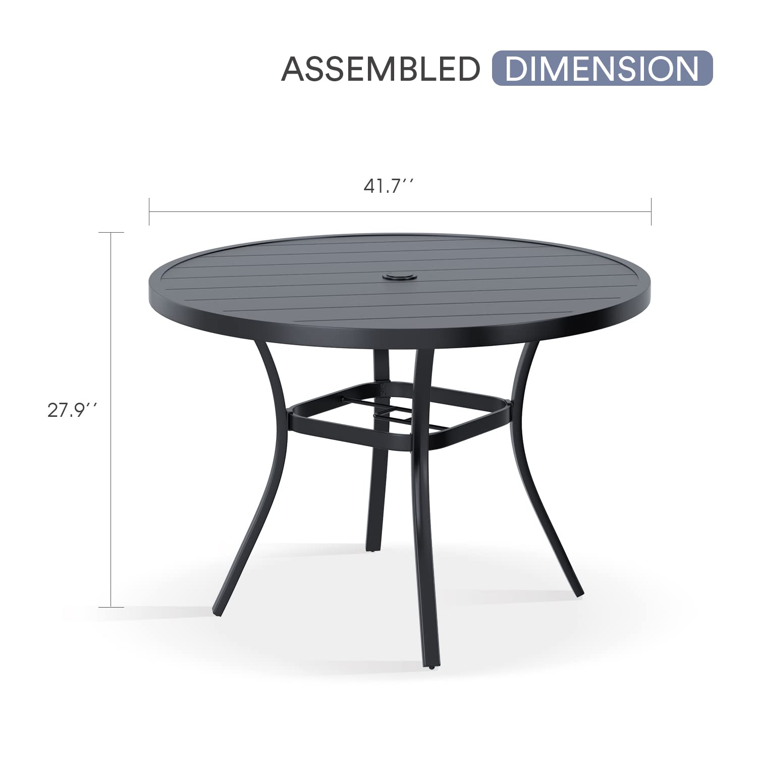 VICLLAX 42 Inch Round Outdoor Patio Dining Table - Metal Slatted Tabletop with Adjustable Umbrella Hole - Weather-Resistant Black Garden Table for Deck, Lawn, Backyard | Perfect for BBQ Parties, Poolside Dining & Outdoor Entertaining