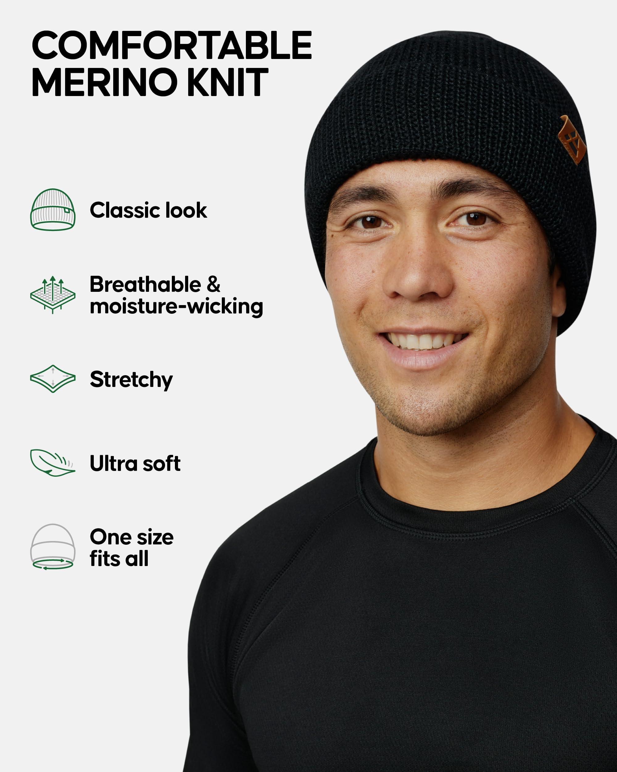 DANISH ENDURANCE Merino Wool Beanie for Men & Women - Soft Warm Knitted Winter Hat for Cold Weather - Perfect for Skiing, Hiking & Outdoor Activities