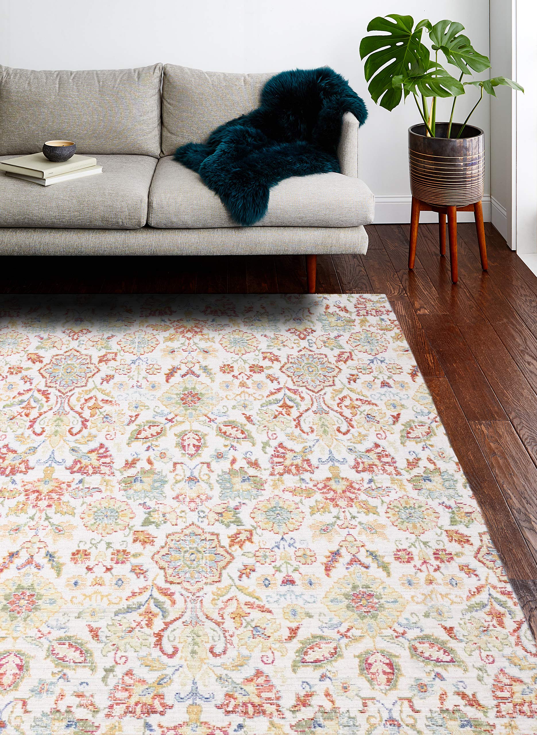 Bashian Collection Luxury Power Loom Polyester Area Rug - 8.6’ x 11.6’ Ivory Runner Rug for Entryway, Living Room, Bedroom - Soft & Durable Home Decor for Modern Interior Design