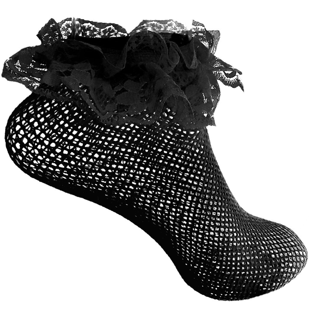 Fishnet Anklet Socks with Ruffle Trim - Sexy Red Fishnet Stockings for Women, Fashionable Lace Ankle Socks for Cosplay, Dance, and Night Out