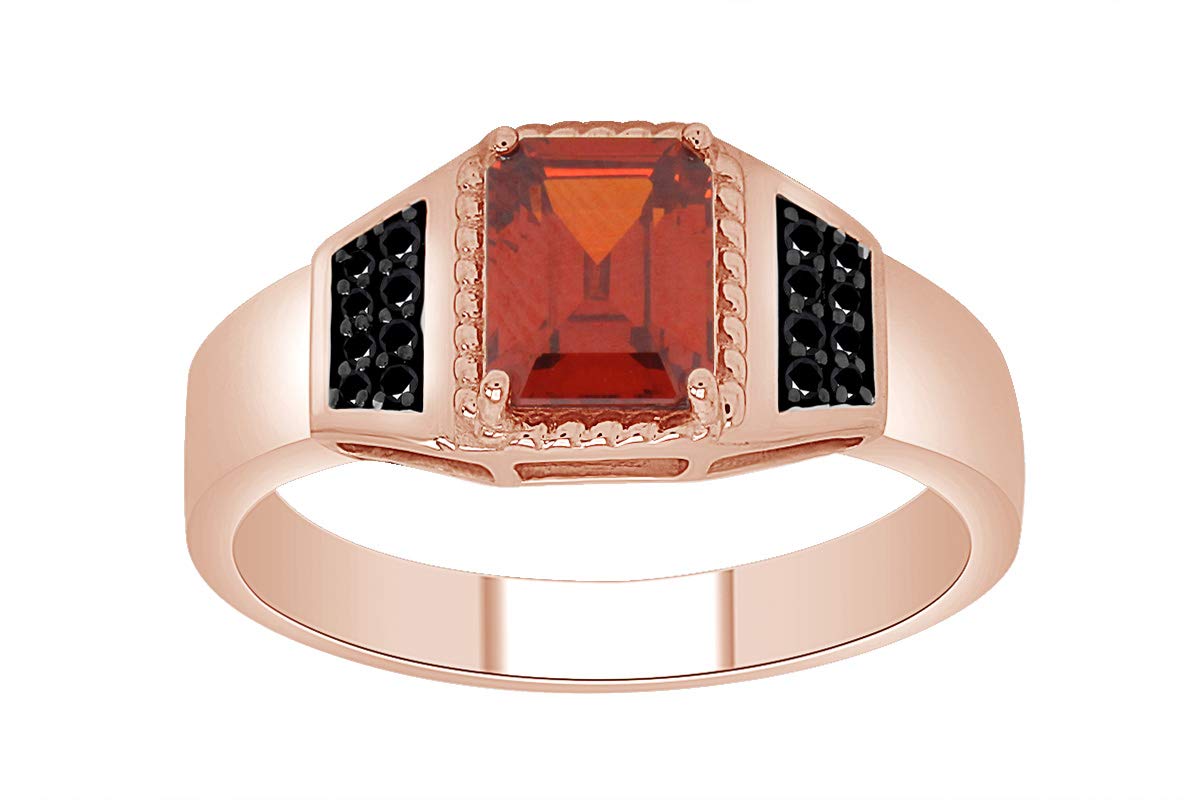 **3.16 Ct Emerald Cut Simulated Garnet & Black Spinel Men's Wedding Band Ring - 14k Gold Over Sterling Silver - Elegant Jewelry Gift for Him - Perfect for Anniversaries, Engagements & Special Occasions**