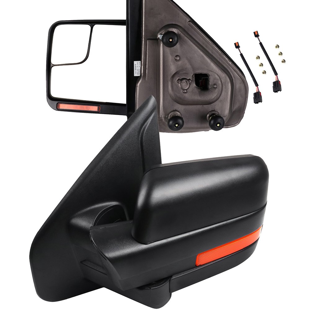 ROADFAR Power Heated Towing Mirrors for Ford F-150 (2004-2014) - Black Housing with Turn Signal & Puddle Light - Left & Right Side Compatible - Perfect for Truck Towing, Night Driving & Off-Road Adventures