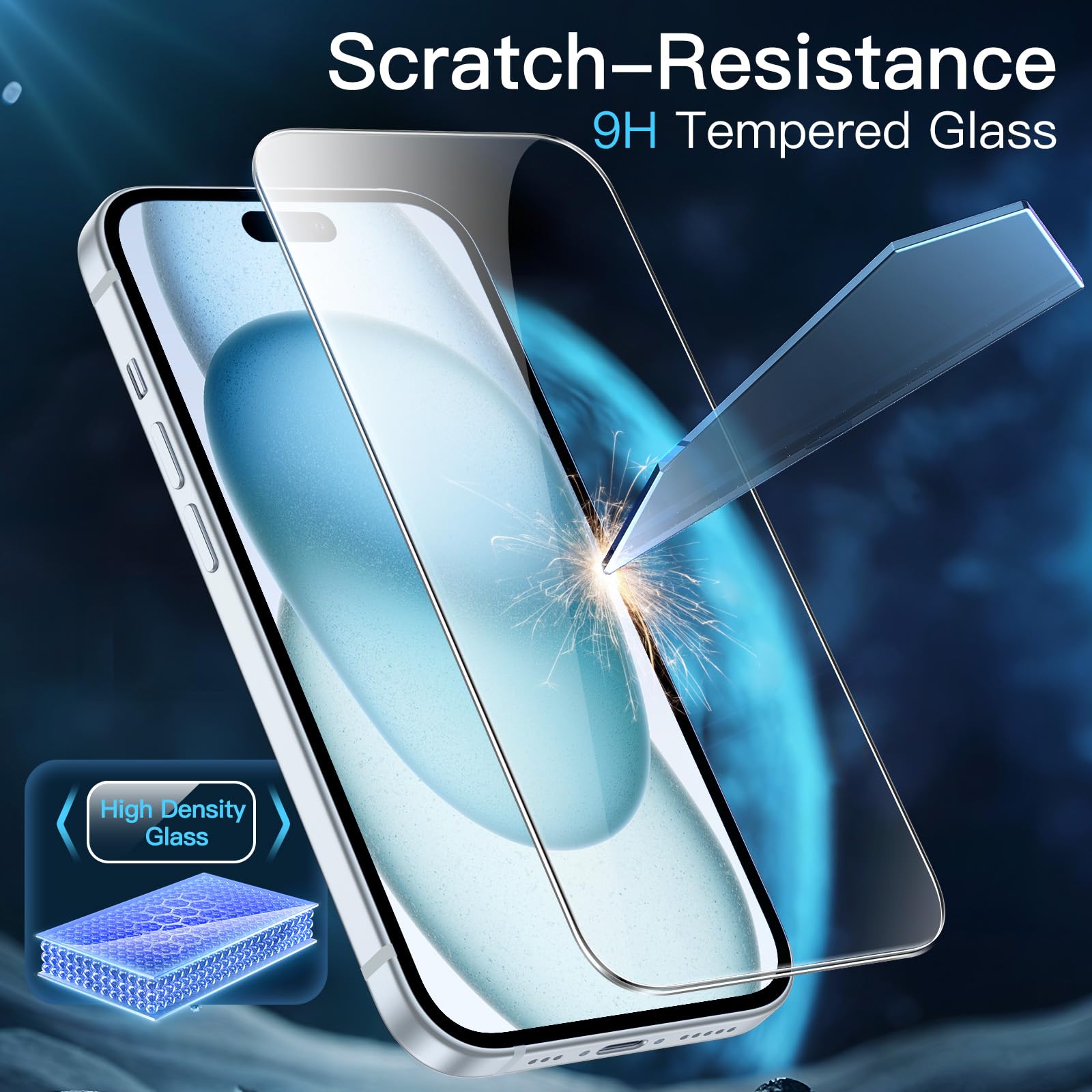 JETech Tempered Glass Screen Protector for iPhone 15 Plus 6.7-Inch - 2 Pack, Bubble-Free, HD Clear, Easy Installation Tool, Case-Friendly - Perfect for Everyday Protection & Gaming