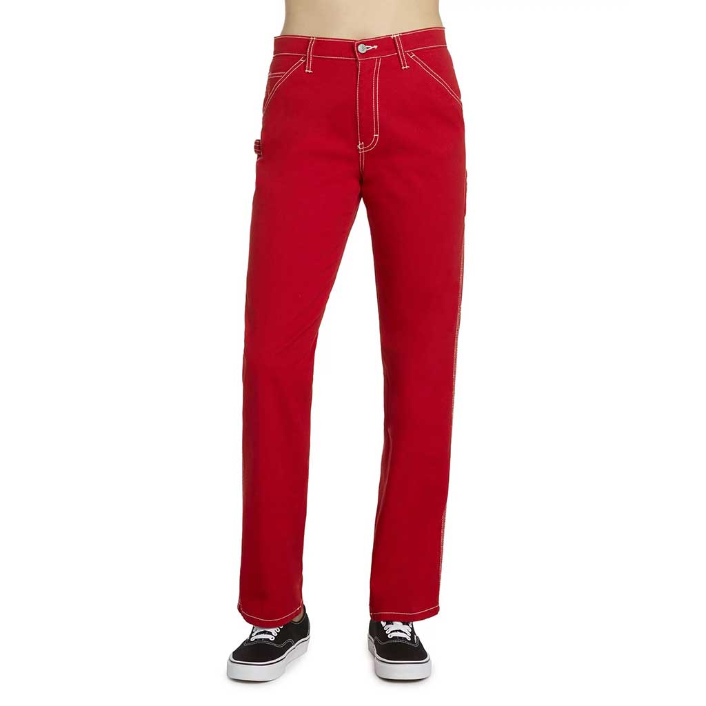 Dickies Women's Carpenter Work Pants - Durable Red Denim Jeans for Construction, DIY & Outdoor Activities
