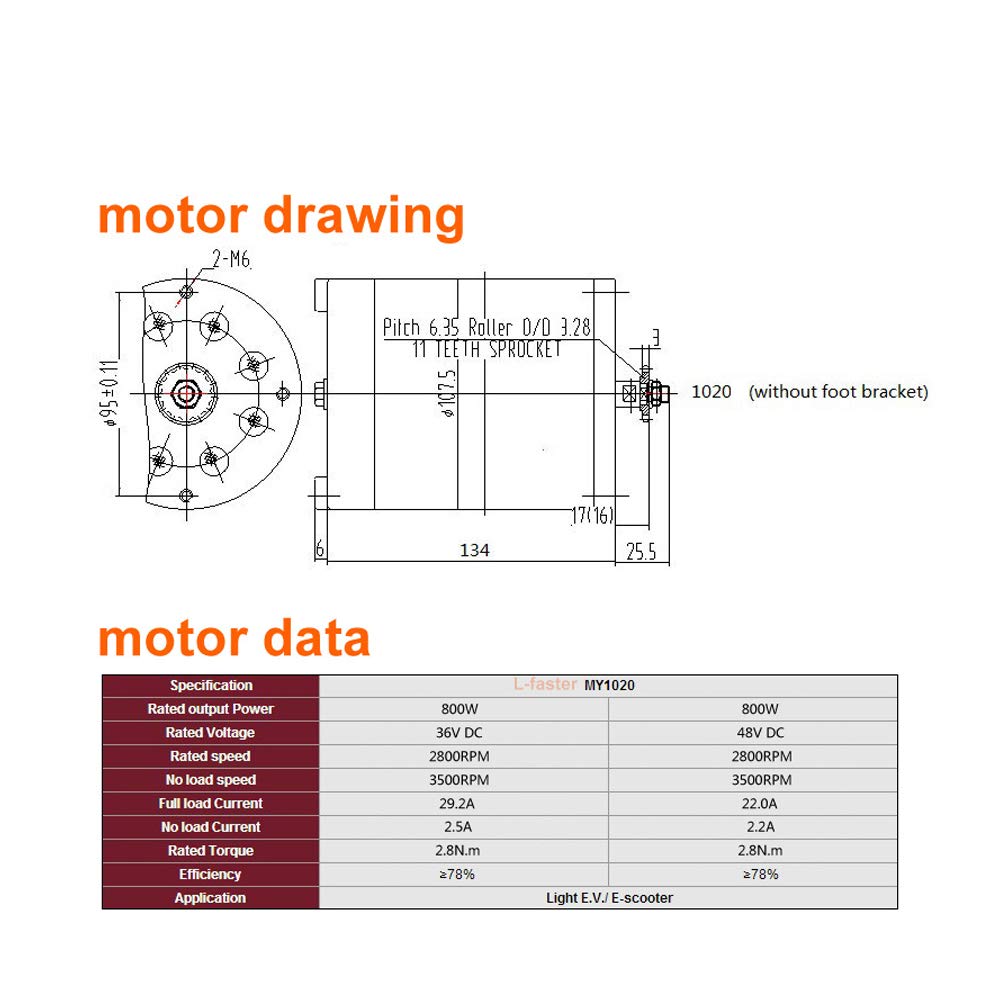 36V/48V 800W Electric Brush DC Motor Kit - Scooter & Motorcycle Conversion Kit with Engine Upgrade (Ideal for DIY E-Bike, Electric Scooter & Motorcycle Conversions)
