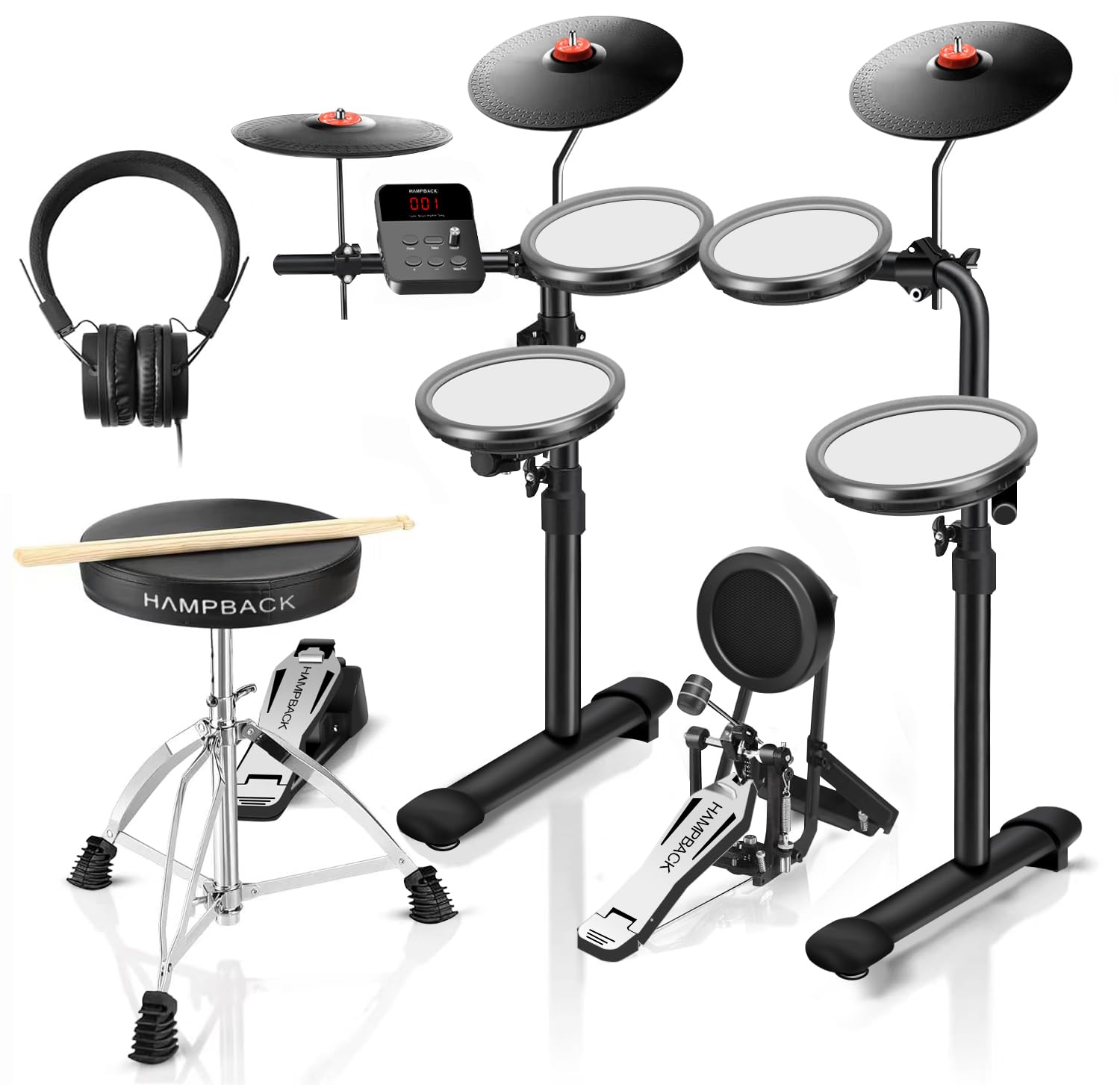 MK-0 PRO Electric Drum Set with 7'' Mesh Drum Pads & 8'' Full Rubber Cymbals - 5'' Bass Drum, 12 Kits, 68 Authentic Sounds, USB MIDI - Includes Throne, Sticks & Headphones - Perfect for Beginners, Kids & Home Practice | Ideal for Music Lessons, Studio Recording & Silent Drumming
