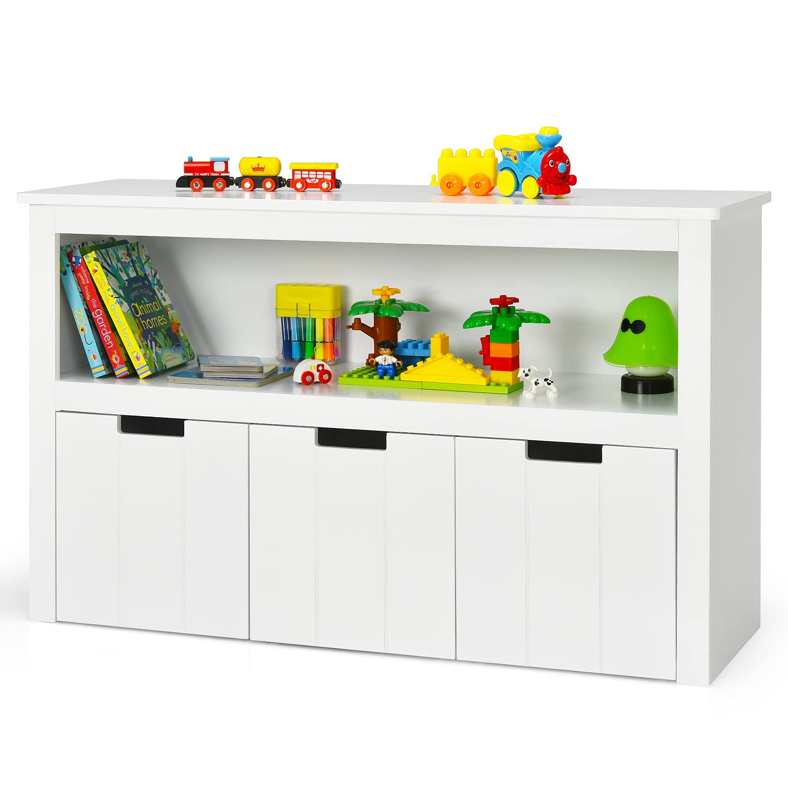 HONEY JOY Kids Toy Storage Organizer with Bins - 3-Tier Wooden Toy Box with Wheels, Daycare Shelf & Classroom Display Cabinet for Playroom, Nursery, Kindergarten - Perfect for Toy Organization, Daycare Centers & Home Play Areas