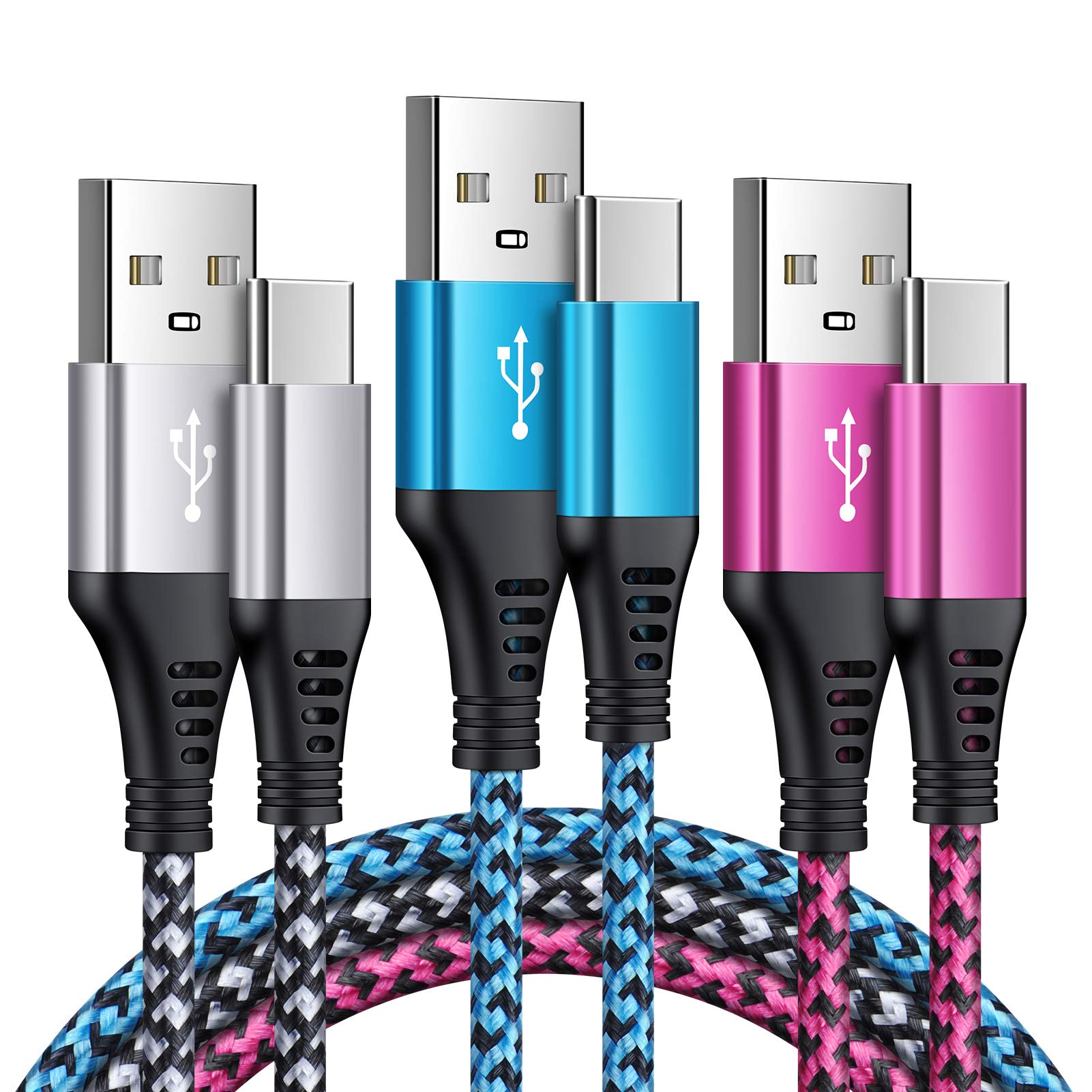 Samsung USB C Cable 3 Pack - 6FT Nylon Braided Fast Charging Cable USB A to Type C Charger Cord Compatible with Samsung Galaxy S25/S24/S23/Ultra, A15/A55/A35/A14 5G Series, iPhone 16/15 - Durable Charging Cable for Home, Office & Travel