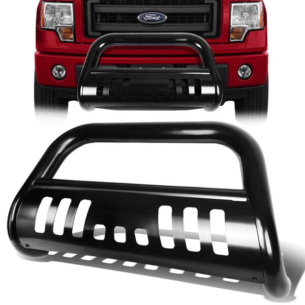 08-10 Ford F250 F350 F450 Super Duty Bull Bar with Skid Plate - Heavy Duty Stainless Steel Front Bumper Guard - Matte Black Finish - Perfect for Off-Roading & Truck Protection