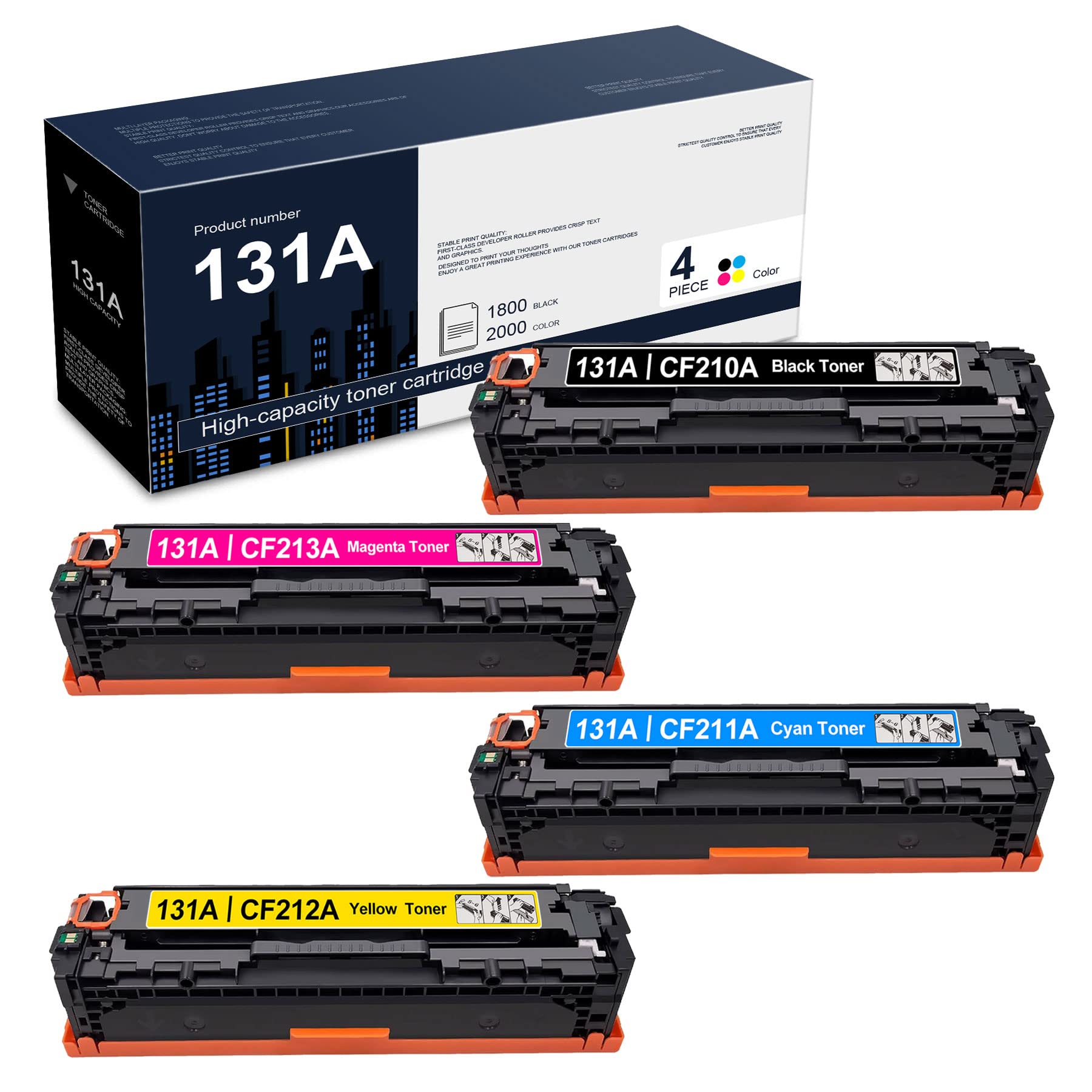 4-Pack Compatible 131A CF210A CF211A CF213A CF212A Toner Cartridges Replacement for HP Pro 200 Color M251n M251nw MFP M276n M276nw Printers - High Yield Printing for Office & Home Use (1BK+1C+1M+1Y)
