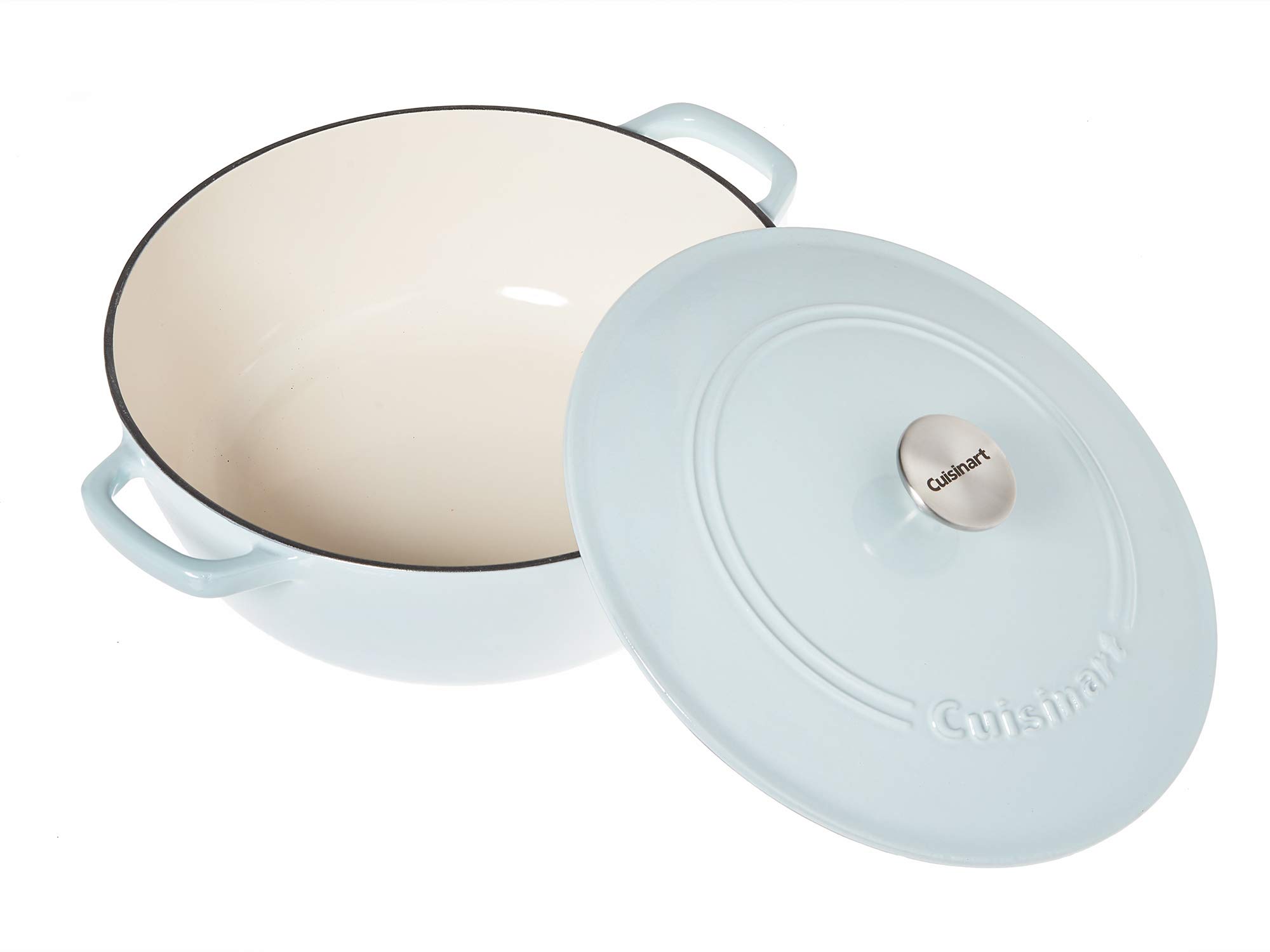 Cuisinart 5.5 Quart Round Cast Iron Casserole Dutch Oven - Light Blue Enameled Cookware for Baking, Braising & Serving - Perfect for Soups, Stews, Roasts & Family Dinners