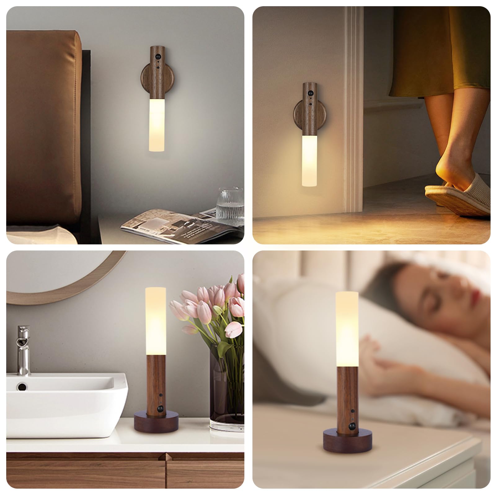 2PCS Motion Sensor Night Light - Rechargeable Stick Wall Lights with 3 Color Options, Battery Operated for Bedroom, Hallway & Stairway | Perfect for Safe Nighttime Navigation & Ambient Lighting