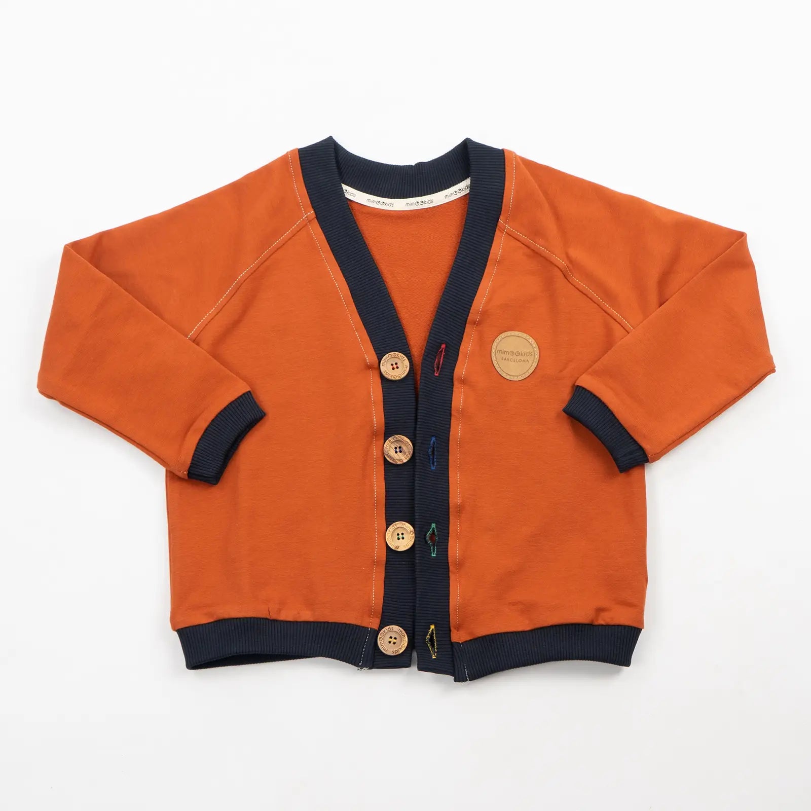 MimOOkids Barcelona Organic Cotton Close Me Cardigan for Babies & Toddlers - Soft & Cozy Cinnamon Navy Pullover - Perfect for Outfits, Playdates & Family Photos
