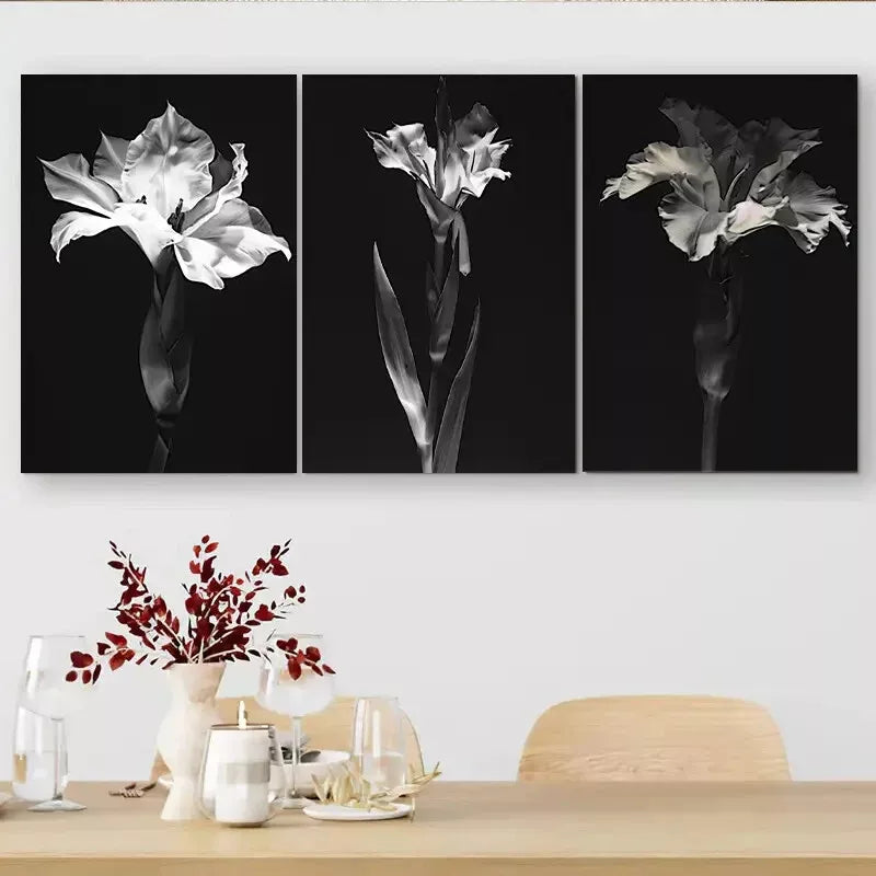 3-Piece Elegant Black & White Monochrome Floral Wall Art Set - 40x60cm Framed Canvas Prints | High Quality Australian Made | Perfect for Living Room, Bedroom & Office Decor