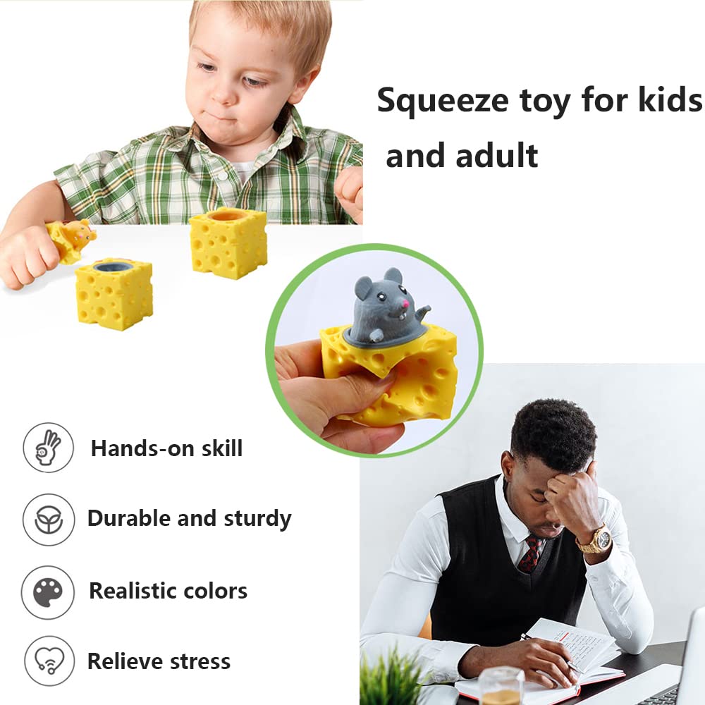 3PCS Cute Animal Squishy Toys - Stress Relief Fidget Toys for Kids & Adults with Anxiety, ADHD - Cheese Cup Mice & Squirrel Squeeze Sensory Toys - Perfect for Birthday Party Favors, Classroom Rewards, and Office Desk Stress Relief