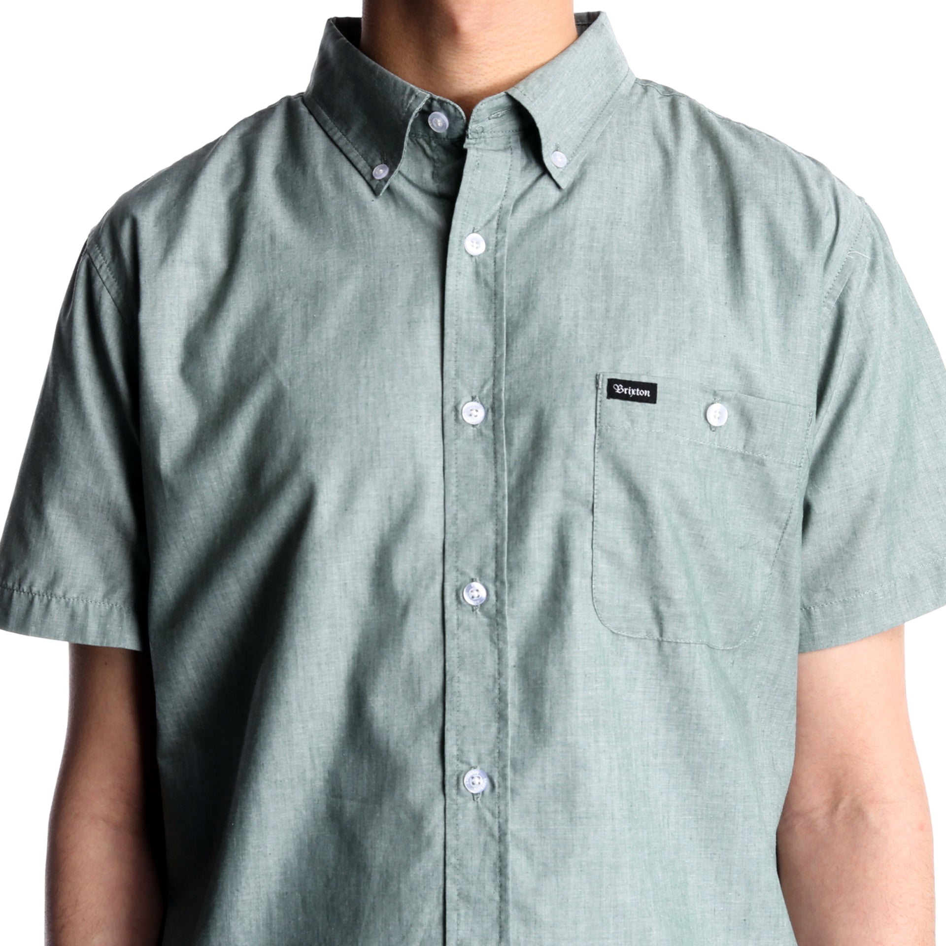 Brixton Central Woven Short Sleeve Shirt - Washed Chive Green | Casual Summer Wear for Men, Outdoor Activities & Street Style Fashion
