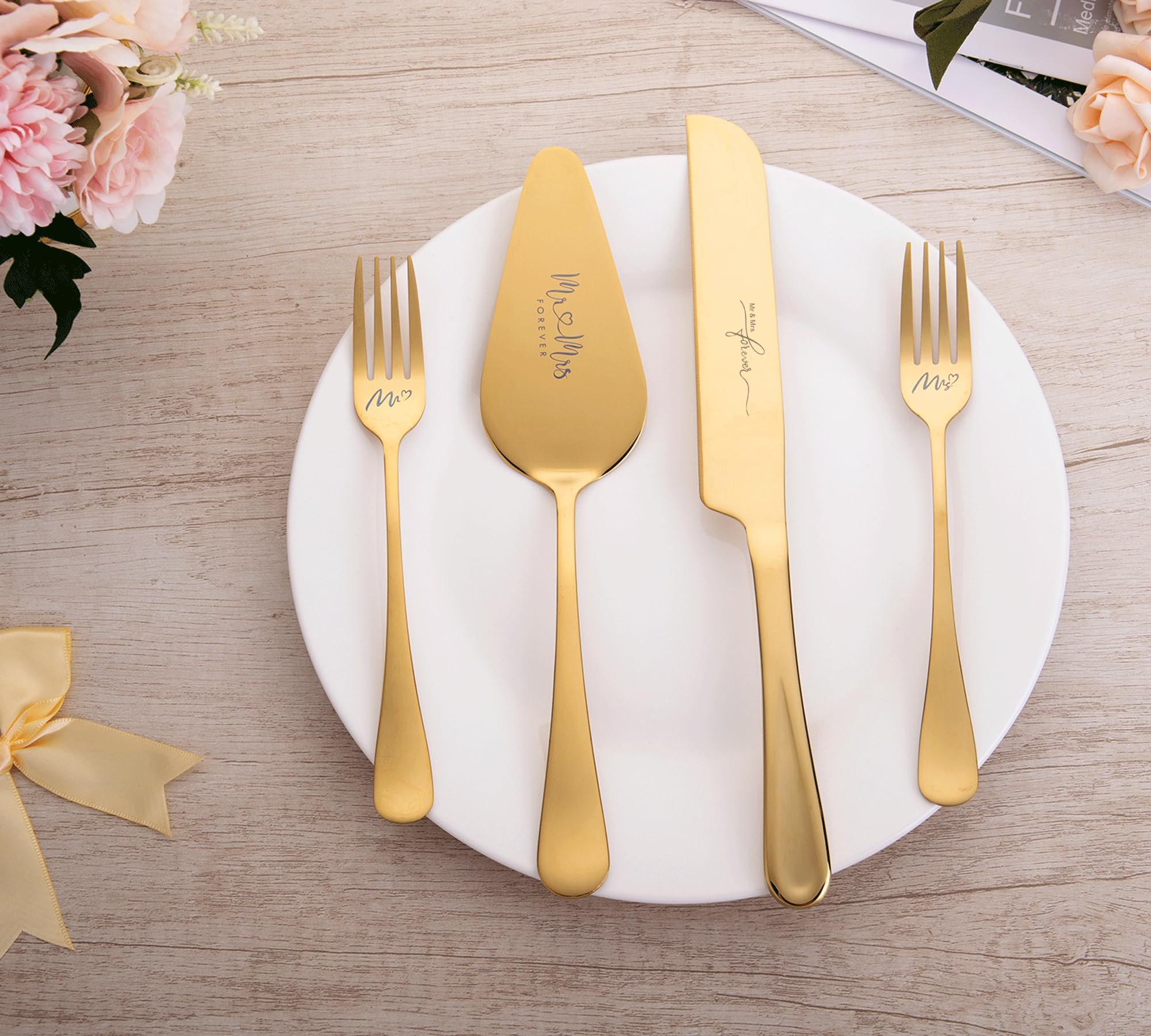 Elegant Gold Wedding Cake Knife and Server Set - Premium Cake Cutting Utensils for Bridal Showers, Anniversary Gifts & Special Occasions
