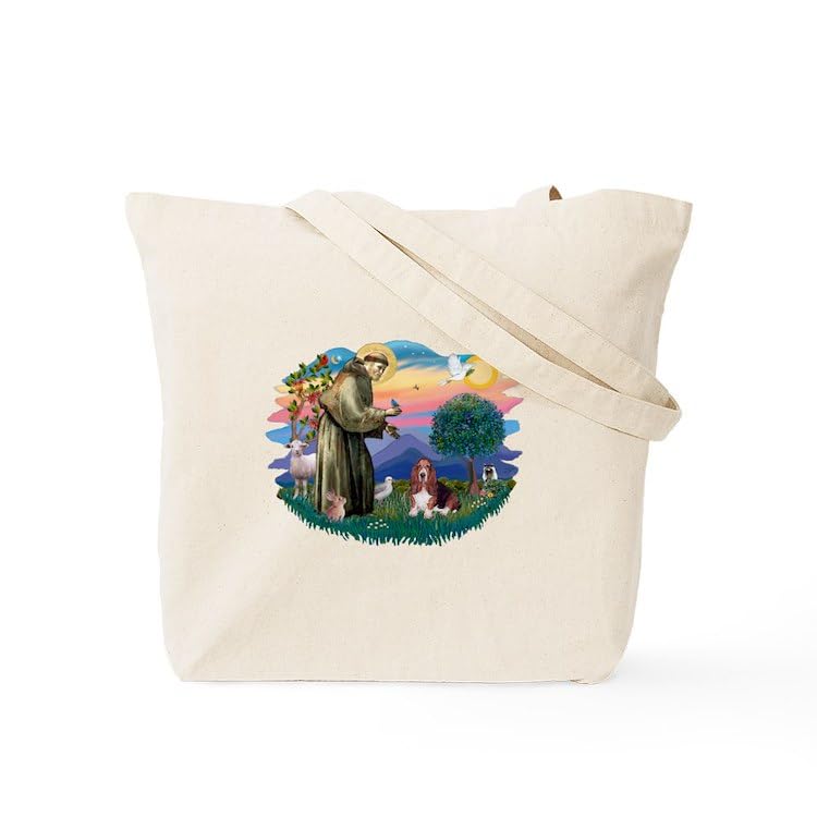 St. Francis & Basset Hound Canvas Tote Bag - Eco-Friendly Reusable Shopping Bag for Groceries, Beach & Daily Use