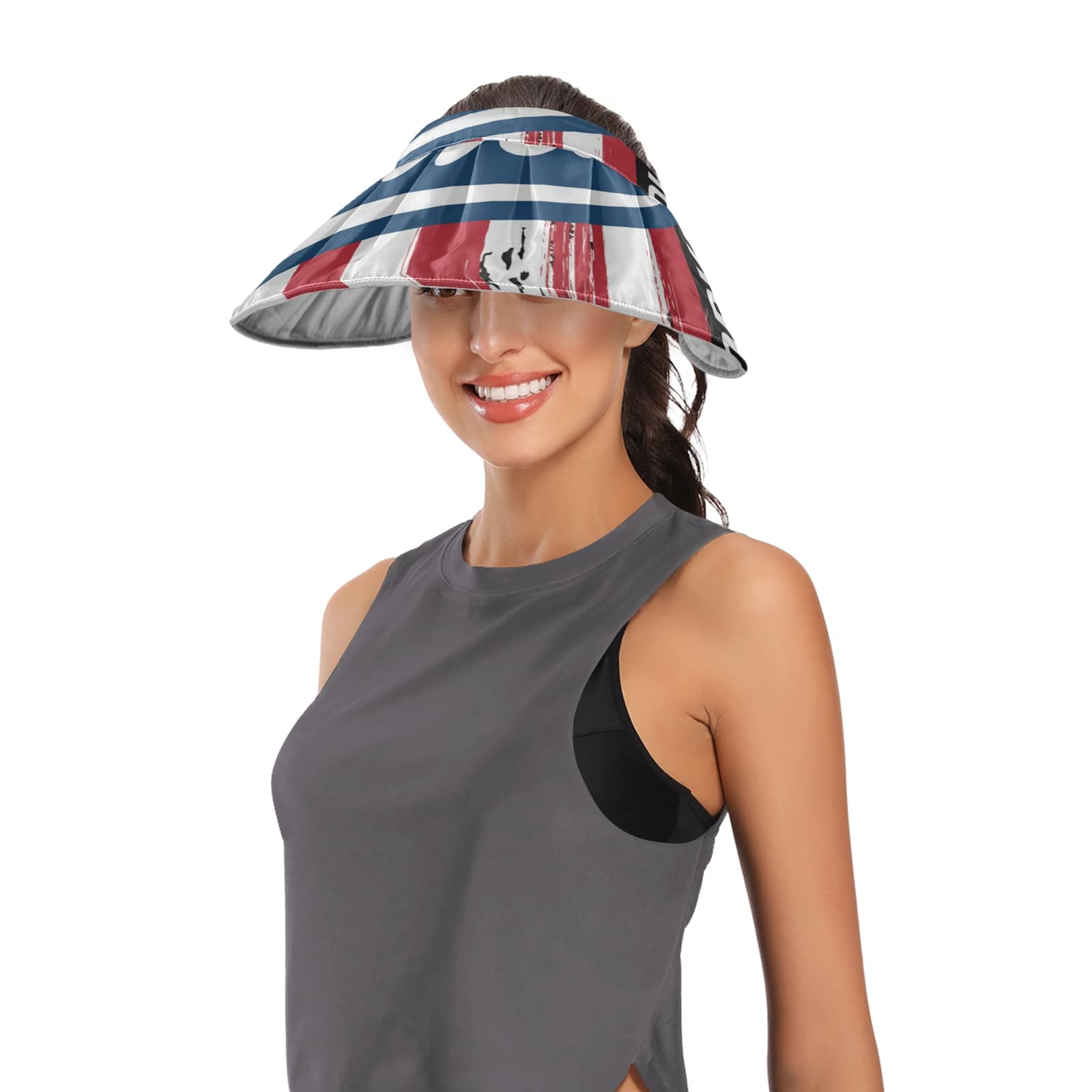 American Dream Flag Wide Brim Sun Hat for Women - UV Protection Cotton Summer Hat with Ponytail Hole - Perfect for Beach, Gardening & Outdoor Activities