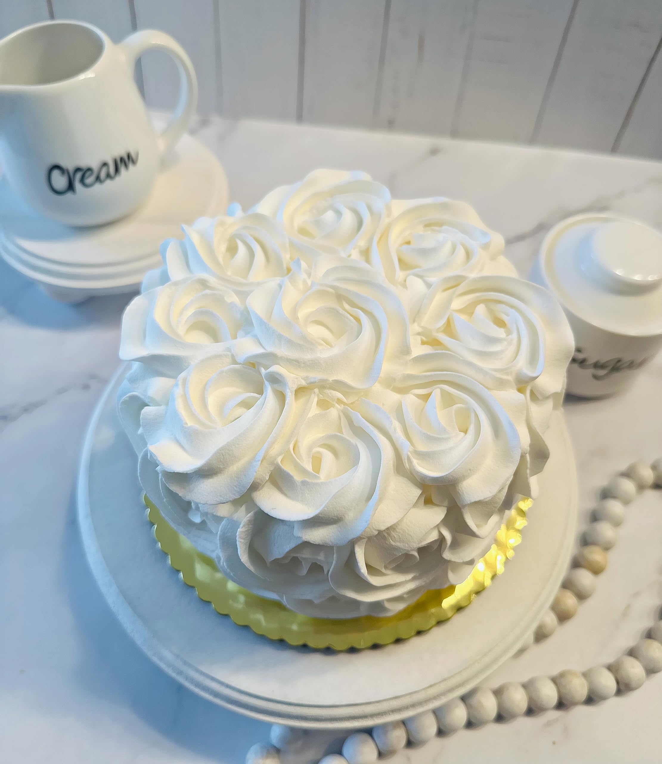 Dezicakes Handmade White Rosette Fake Cake - Artificial Cake for Wedding, Baby Shower & Party Decorations