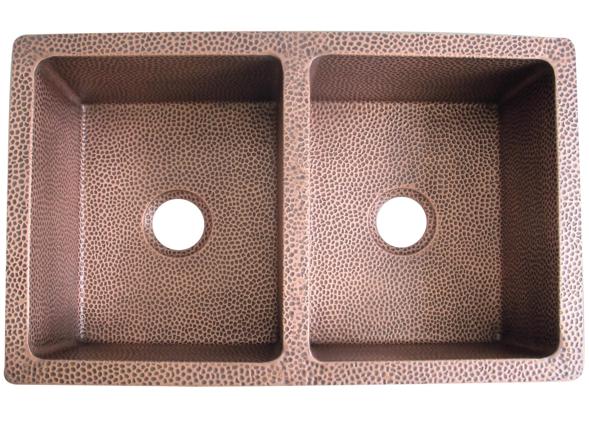 Premium 50/50 Double Bowl Copper Farmhouse Kitchen Sink - Vintage Style, Heavy Duty, In Stock - Perfect for Rustic, Modern, and Farmhouse Kitchen Designs