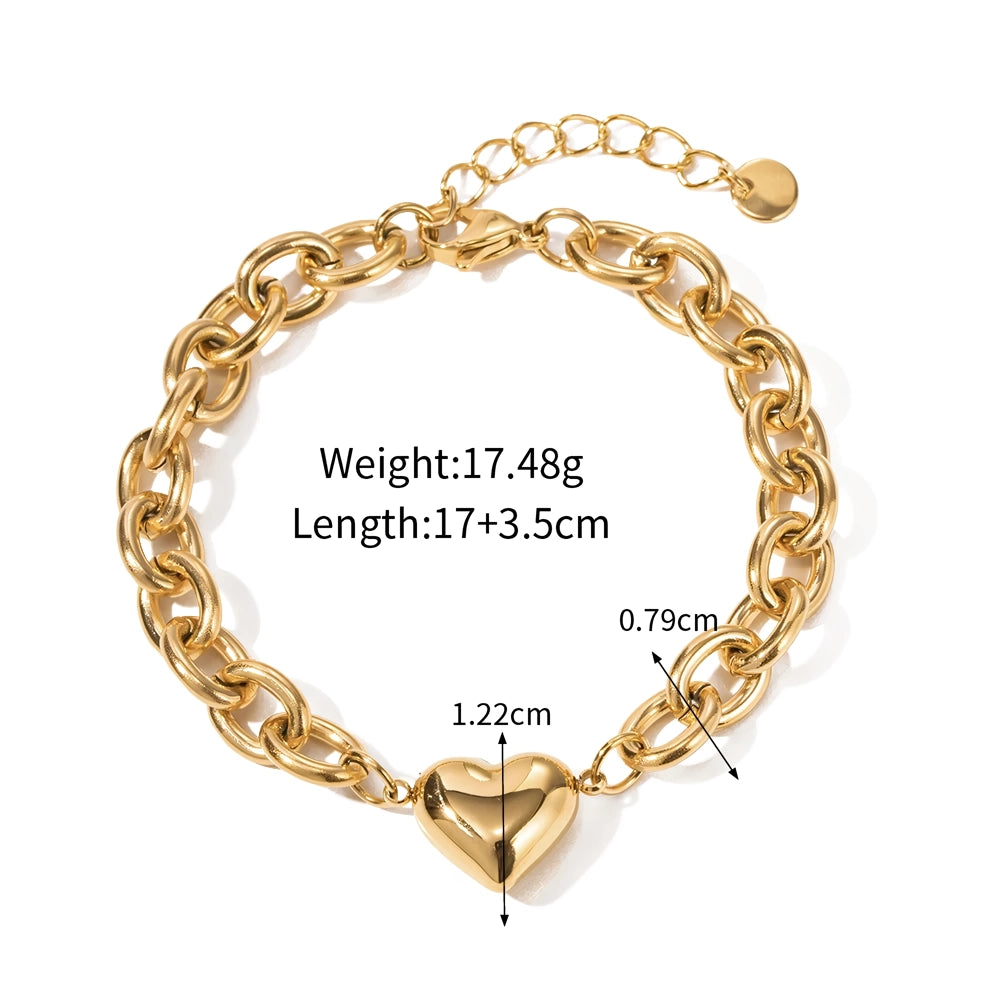 Vintage Heart Pendant Chain Bracelet for Women - Elegant Gold/Silver Jewelry Gift for Valentine's Day, Anniversary & Special Occasions