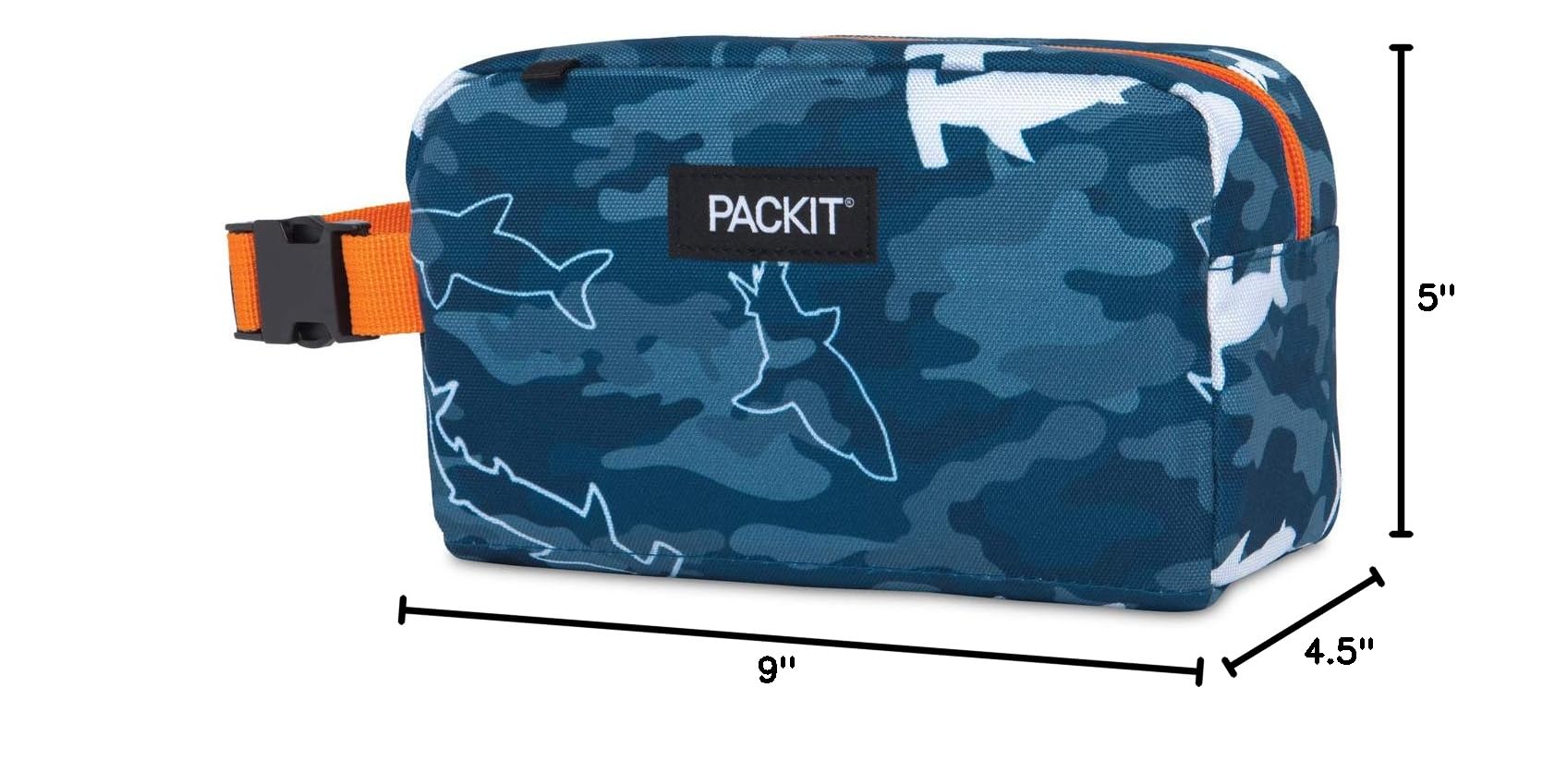 PackIt Freezable Snack Box with EcoFreeze Technology - Reusable Collapsible Lunch Bag with Zip Closure & Buckle Handle - Camo Shark Design - Perfect for School, Work, Travel & Outdoor Activities