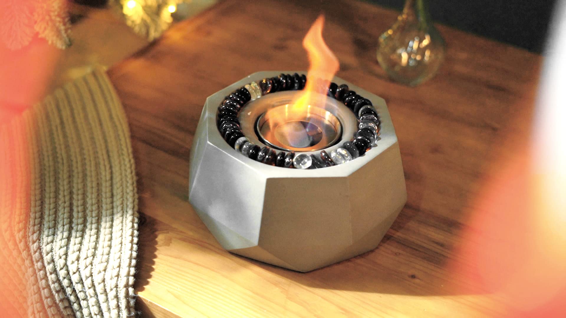 MFSTUDIO Tabletop Fire Pit - Portable Terrafab Fireplace for Indoor & Outdoor Use, Clean Burning Concrete Texture Fire Bowl in Grey - Perfect for Patio, Camping & Backyard Gatherings
