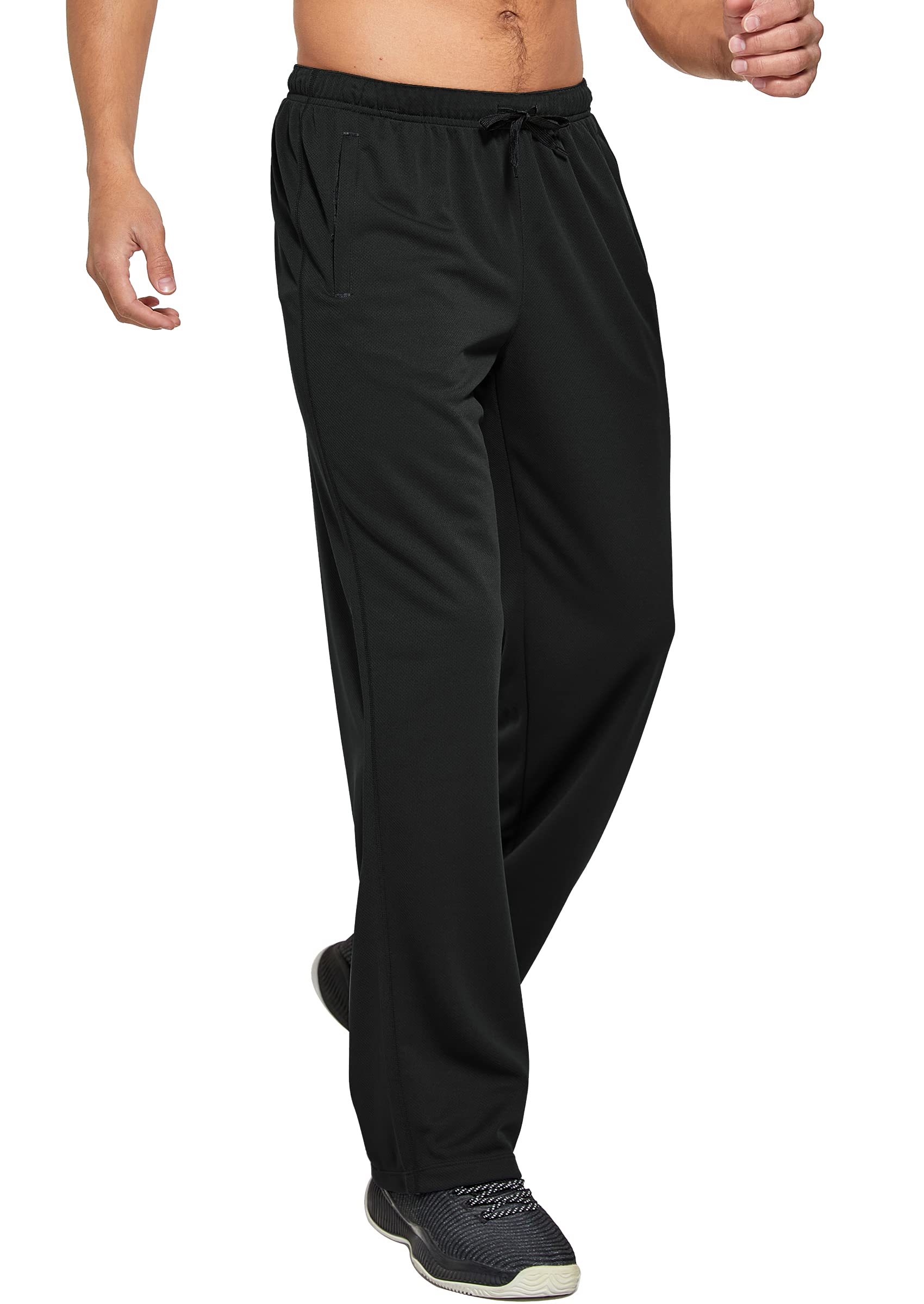 **Susclude Men's Lightweight Mesh Sweatpants with Pockets - Open Bottom Athletic Pants for Workout, Gym, Running & Training - Perfect for Casual Wear & Outdoor Activities**