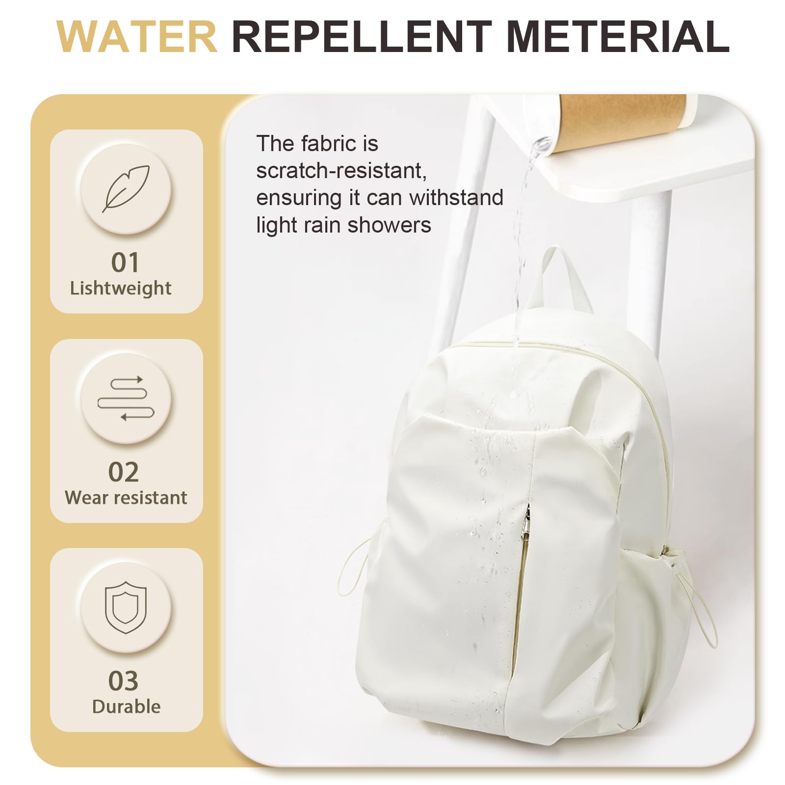 **Waterproof Weradar Backpack for School & College - Stylish & Durable Bookbag for Women, Men, Girls & Boys - Casual Aesthetic Design (Beige) - Perfect for Daily Commute, Travel & Outdoor Activities**