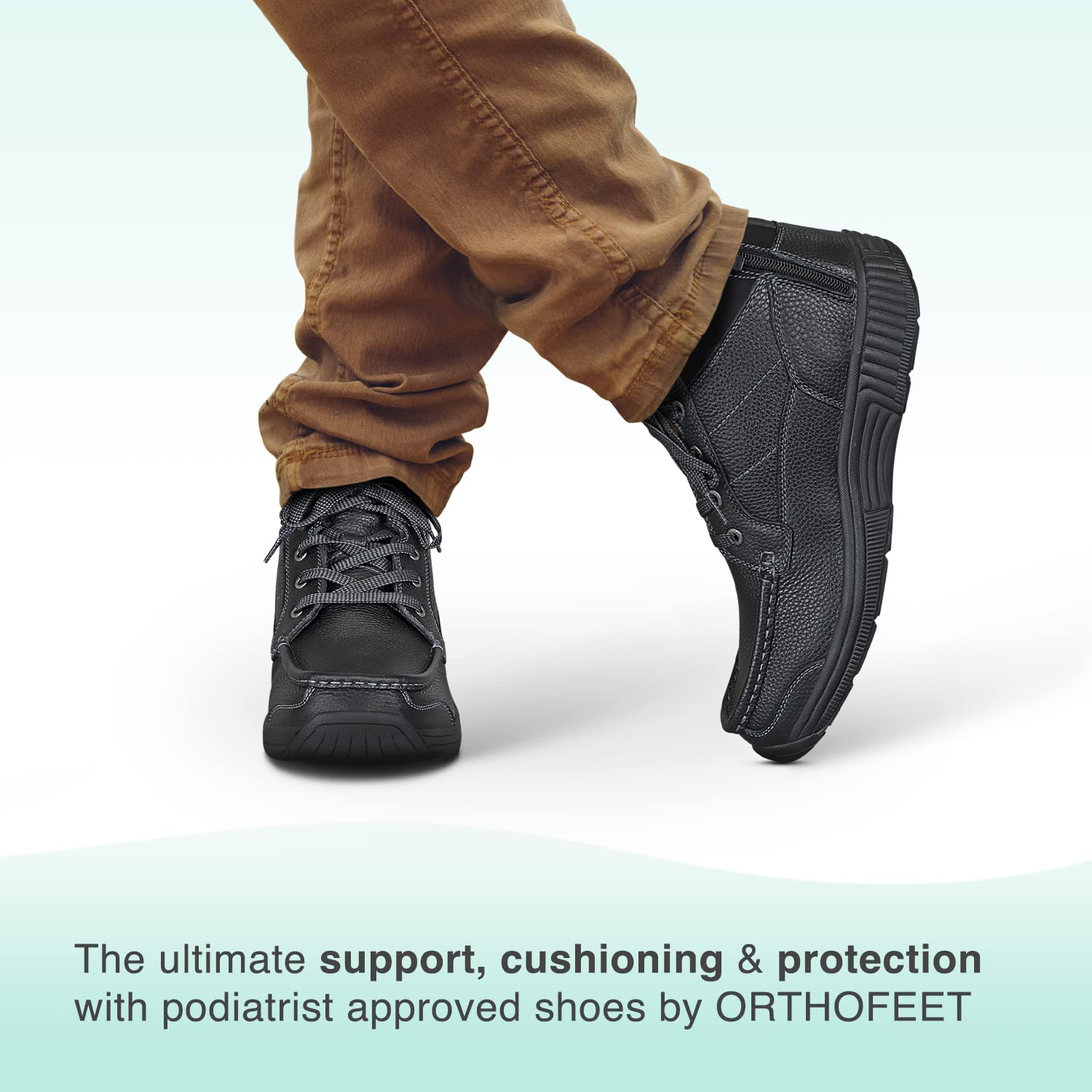 Orthofeet Men's Orthopedic Leather Ryder Boots - Comfortable & Supportive Diabetic Shoes for Walking, Hiking & Work - Wide Width Available