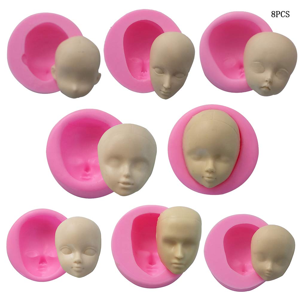 8-Piece Silicone Baby Face Cake Molds for Fondant, Soap, Resin, Chocolate - Lightweight & Reusable for DIY Crafts, Baking, and Party Decorations