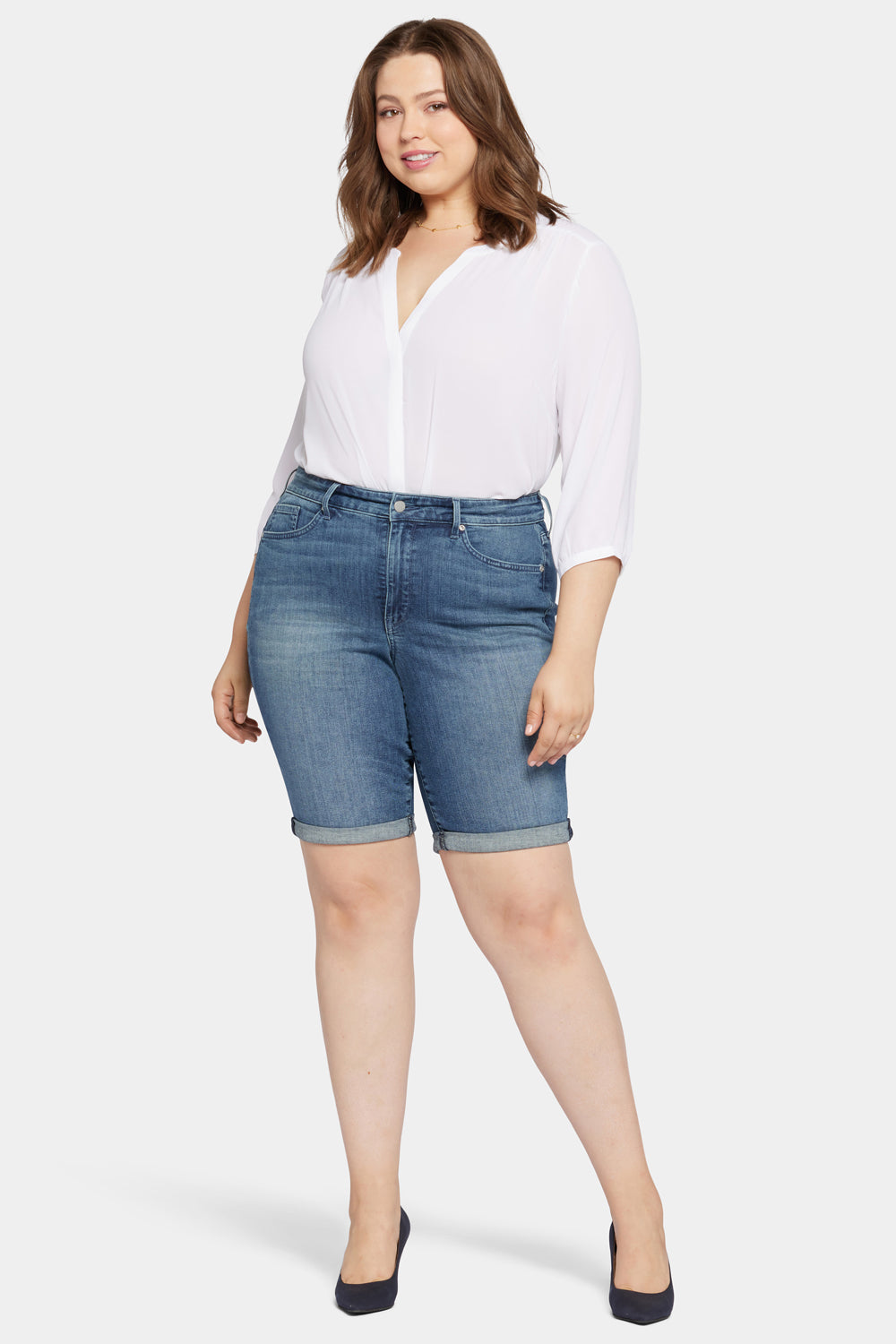 Briella 11 Inch Plus Size Denim Shorts for Women - High Waisted Stretch Jean Shorts for Summer, Casual Wear & Outdoor Activities