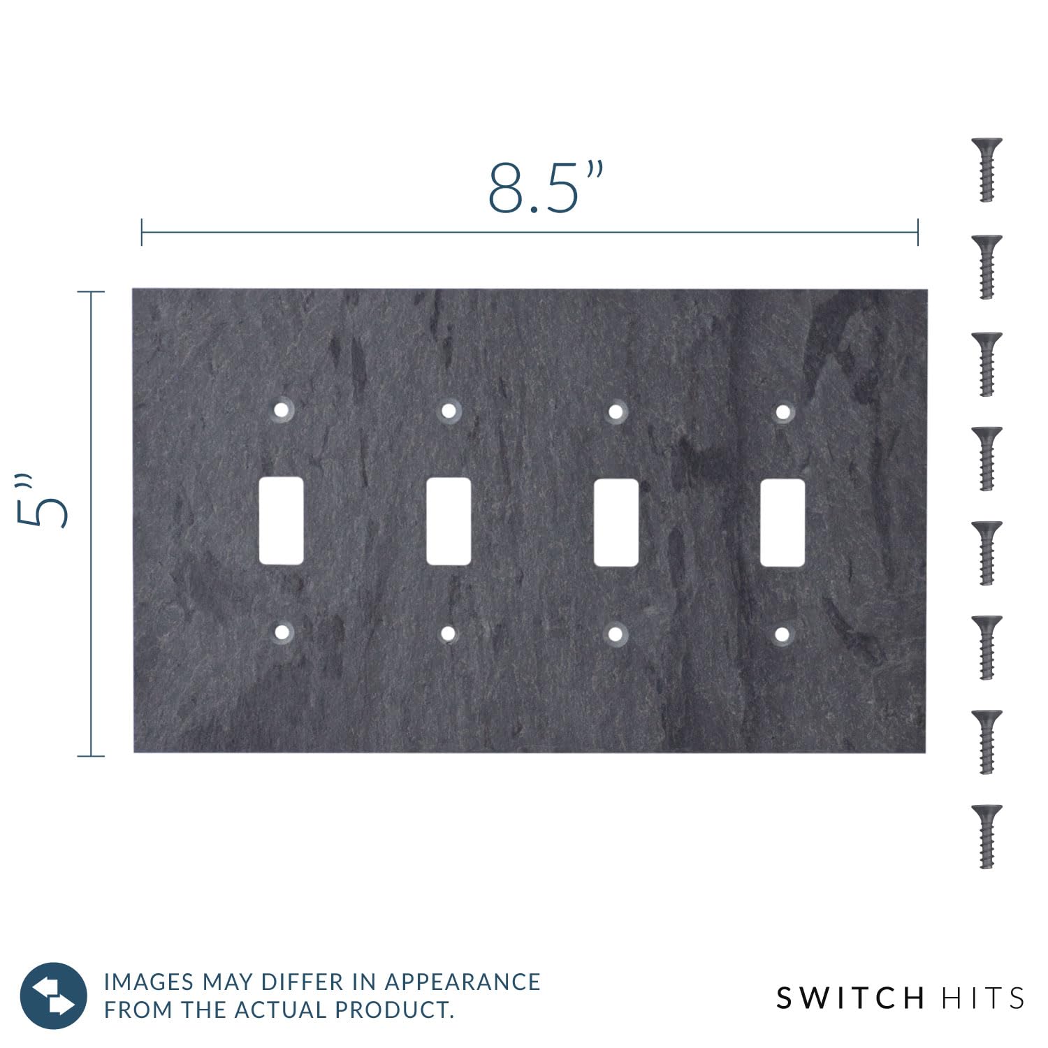 Decorative Vermont Slate Gray Electrical Switch Plate Cover - 4 Gang Toggle Outlet Wall Plate (8.5” W x 5” H) | Natural Earth Tone Light Switch Faceplate for Home & Office Decor
