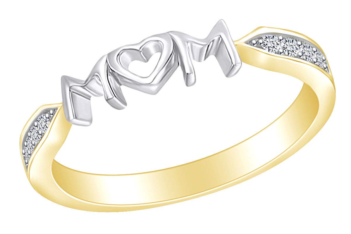 AFFY Jewelry 14k Gold Over Sterling Silver Two Tone Promise Ring for Mom - Cubic Zirconia Band, Mother's Day Gift, Anniversary Present, Wedding Jewelry
