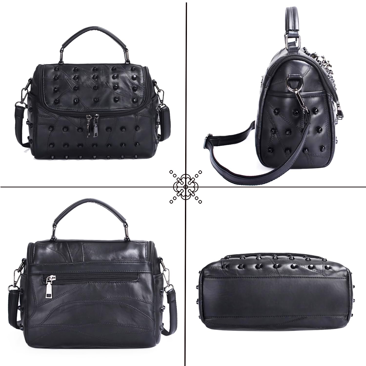 Panlom Black Gothic Shoulder Bag for Women - Stylish Crossbody Purse with Adjustable Strap, Perfect for Travel, Work & Daily Use