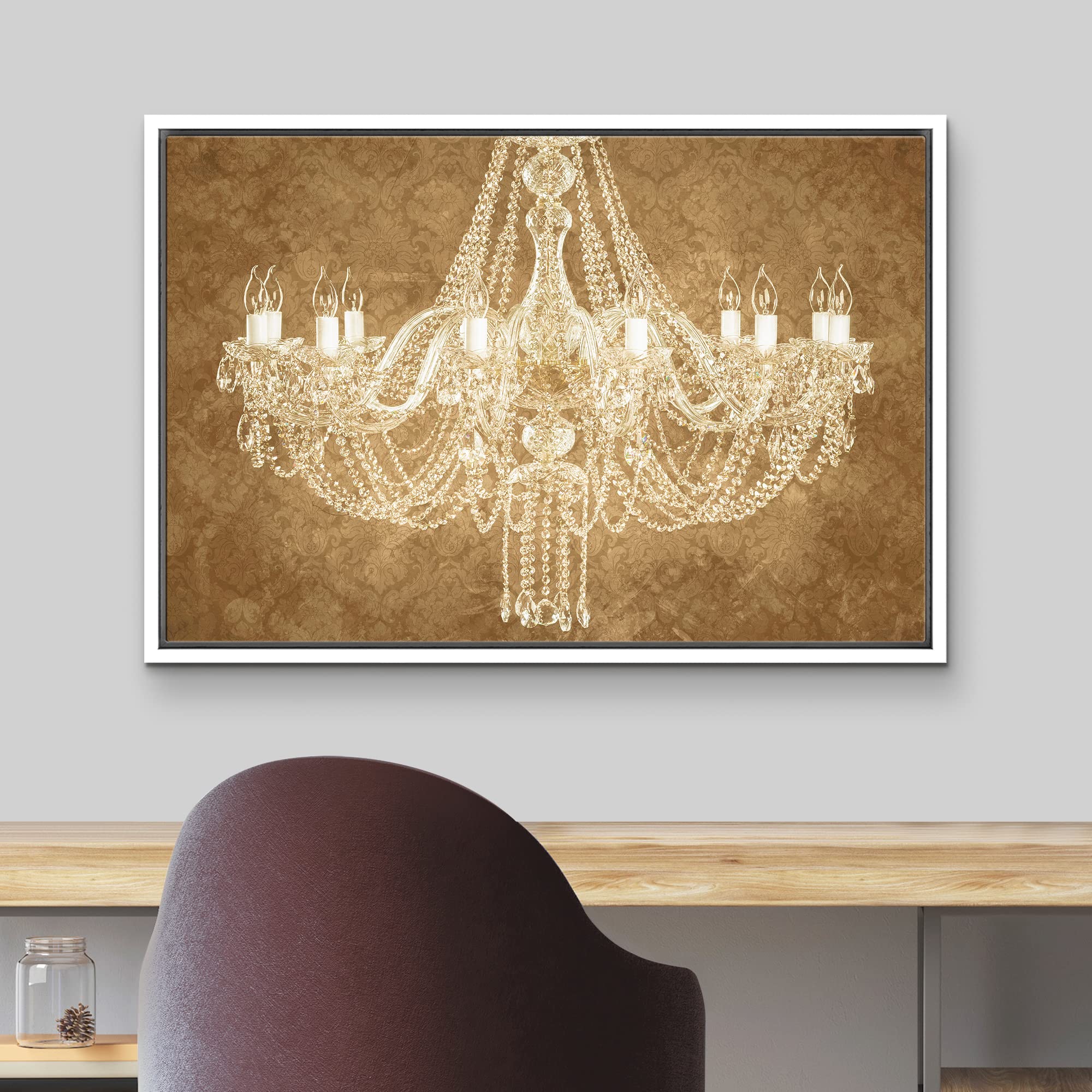 Wall26 Framed Canvas Print - Ornate White Crystal Chandelier Wall Art, 24x36 Inch Contemporary Digital Art for Living Room, Bedroom, Office Decor | Elegant Home Decor, Relaxing Atmosphere, Perfect for Modern & Chic Interiors