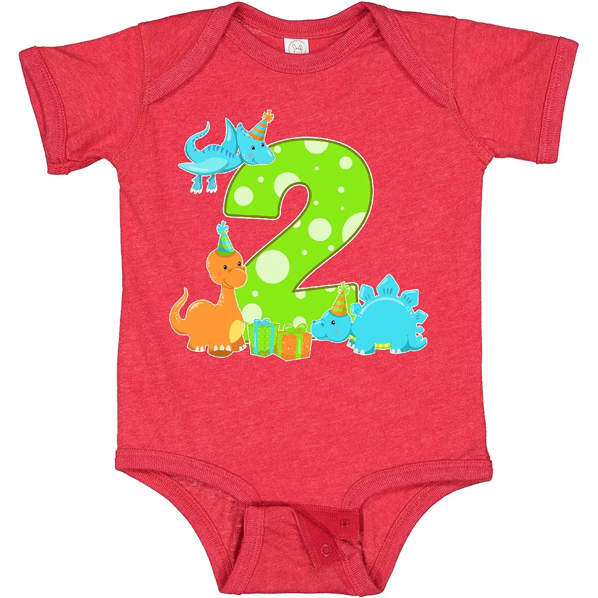 Inktastic Dinosaur Party 2nd Birthday Baby Bodysuit - Cute Dino Outfit for Boys & Girls - Perfect for Birthday Celebrations, Photo Shoots & Special Occasions