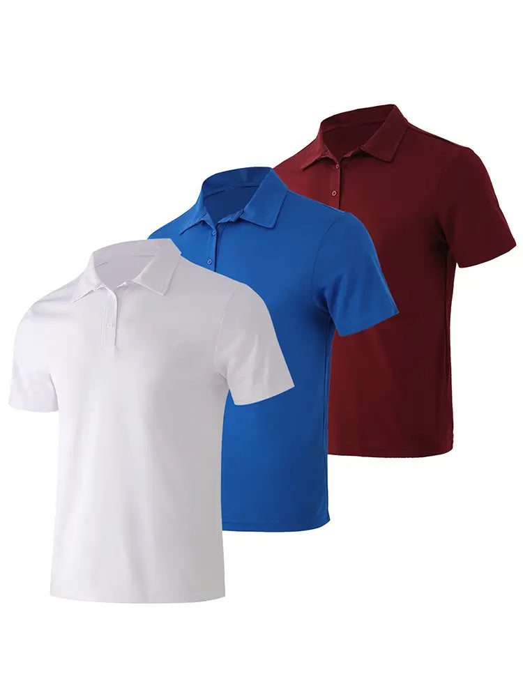 3 Pack Men's Breathable Moisture-Wicking Polo Shirts - Casual & Sporty Short Sleeve Tees for Golf, Work & Everyday Wear