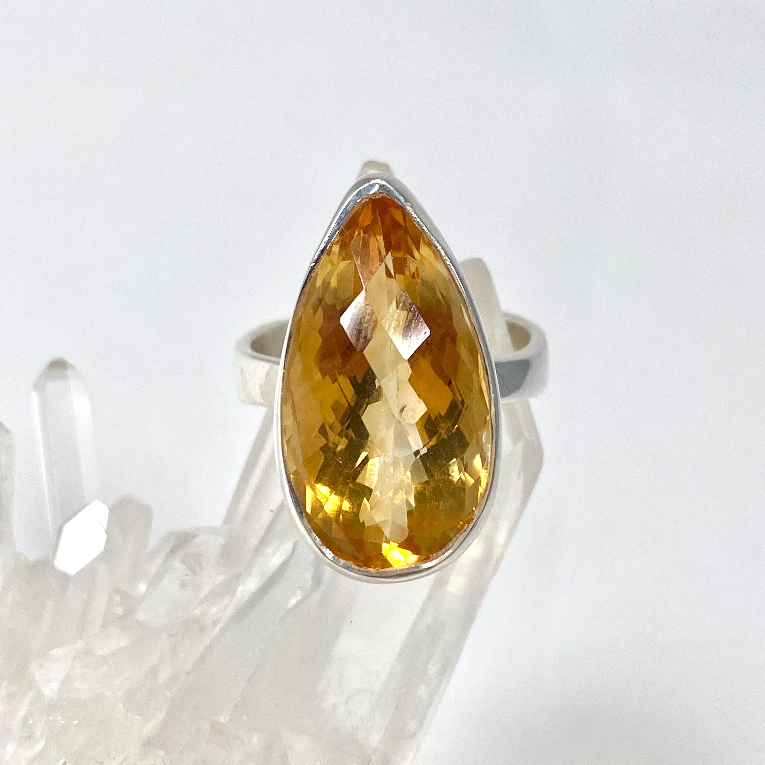 Natural Citrine Faceted Teardrop Ring - Size 11 - KRGJ2839 - Elegant Jewelry for Women, Perfect for Weddings, Parties & Special Occasions