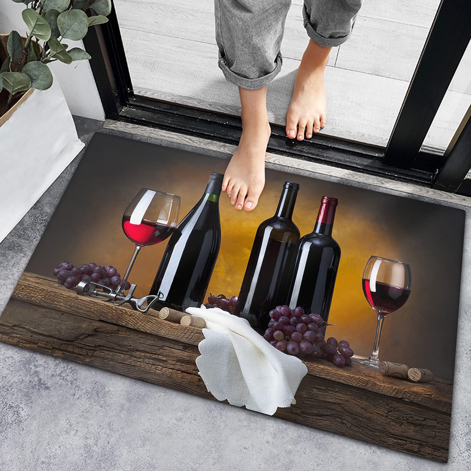 Non-Slip Absorbent Indoor Doormat with Rubber Backing - Vintage Red Wine Grape Design for Front Door, Bathroom, Bedroom & Entryway - Perfect for Farmhouse, Kitchen, and High-Traffic Areas