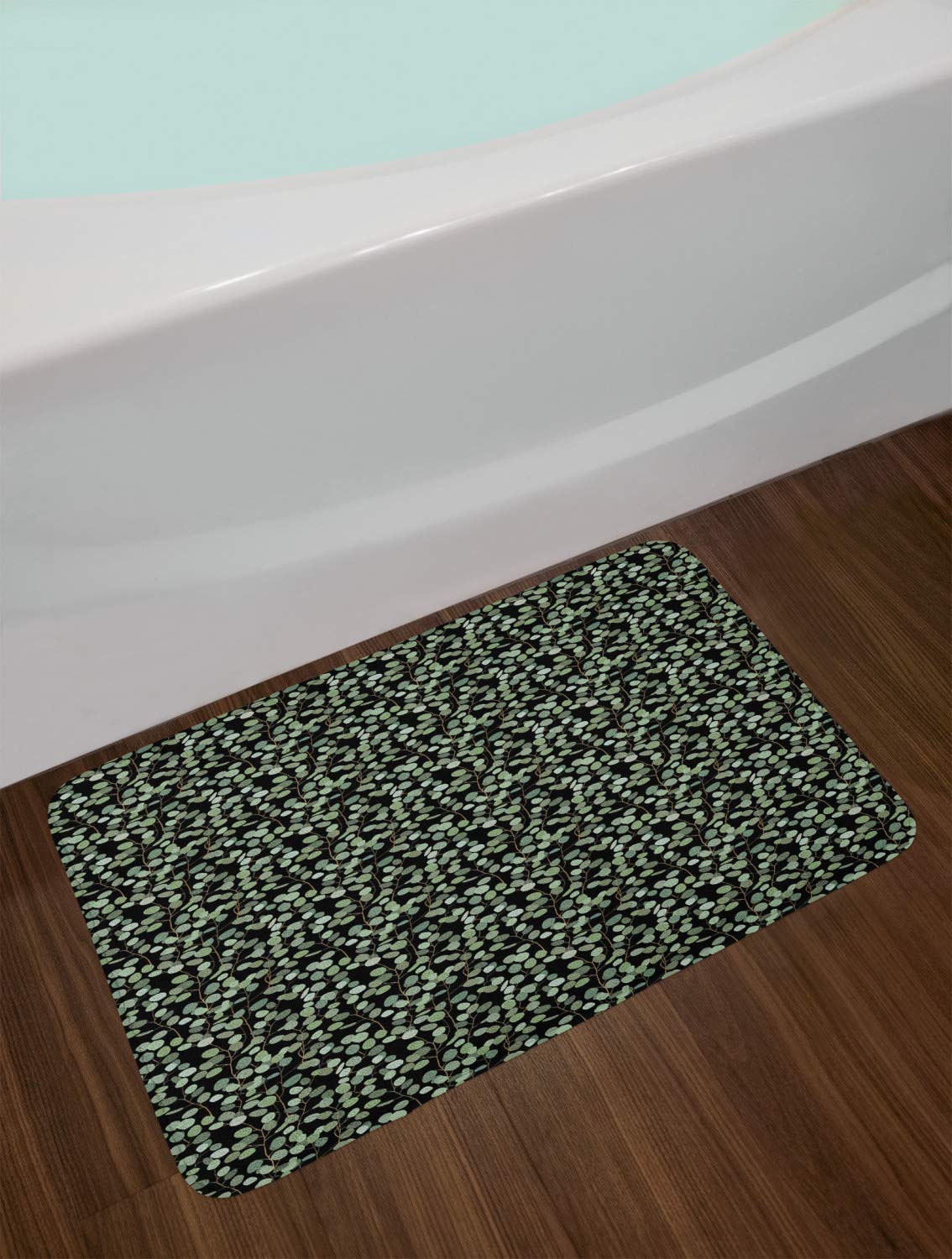 Ambesonne Tropical Bath Mat - Non-Slip Plush Bathroom Rug with Exotic Hand-Drawn Floral Eucalyptus Design, 30