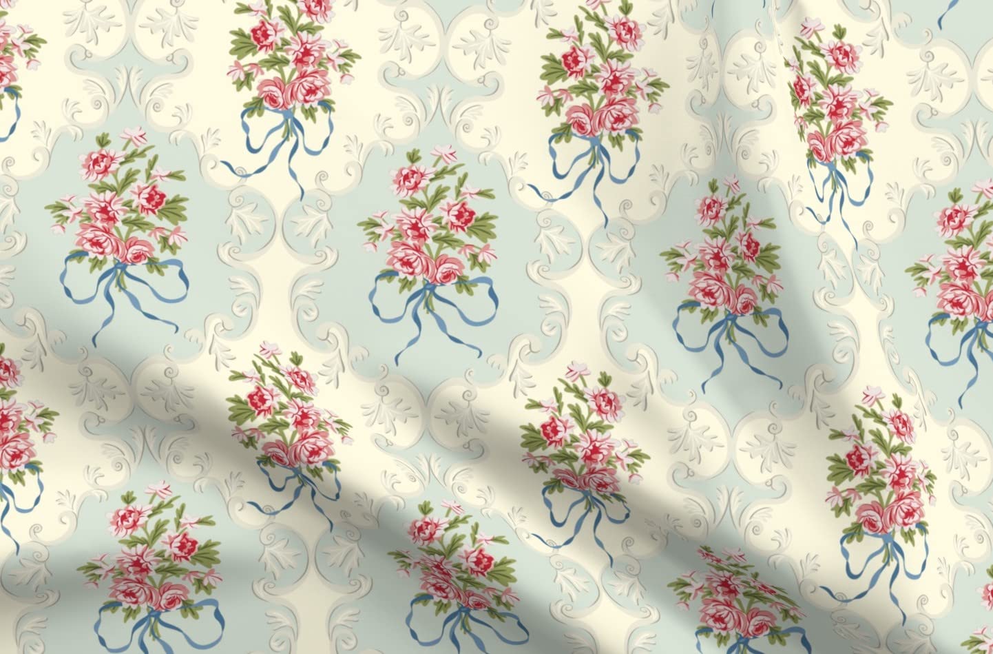 Lady Whistledown's Pink Vintage Floral Victorian Printed Denim Fabric - Fat Quarter for Apparel, Home Decor & Upholstery | Spring Romantic Pastel Bottomweight Cotton | Perfect for Dresses, Curtains & DIY Crafts