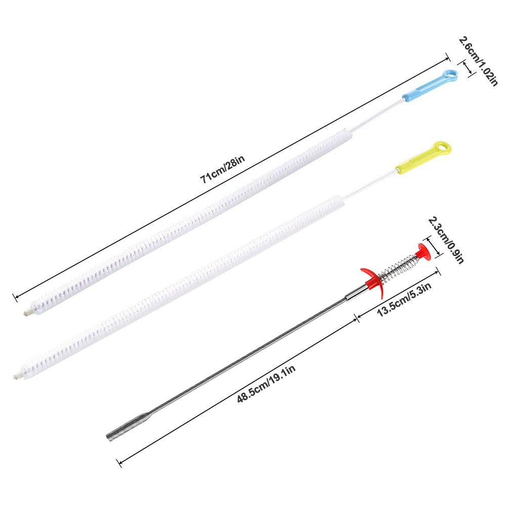 SENHAI 28 Inch (71cm) Sewer Drain Cleaning Brush with Drain Relief Auger - Flexible Bendable Sink Overflow Drain Brush for Bathroom, Kitchen, Shower & Tub Clog Removal - Heavy Duty Pipe Cleaner for Hair, Soap Scum & Debris