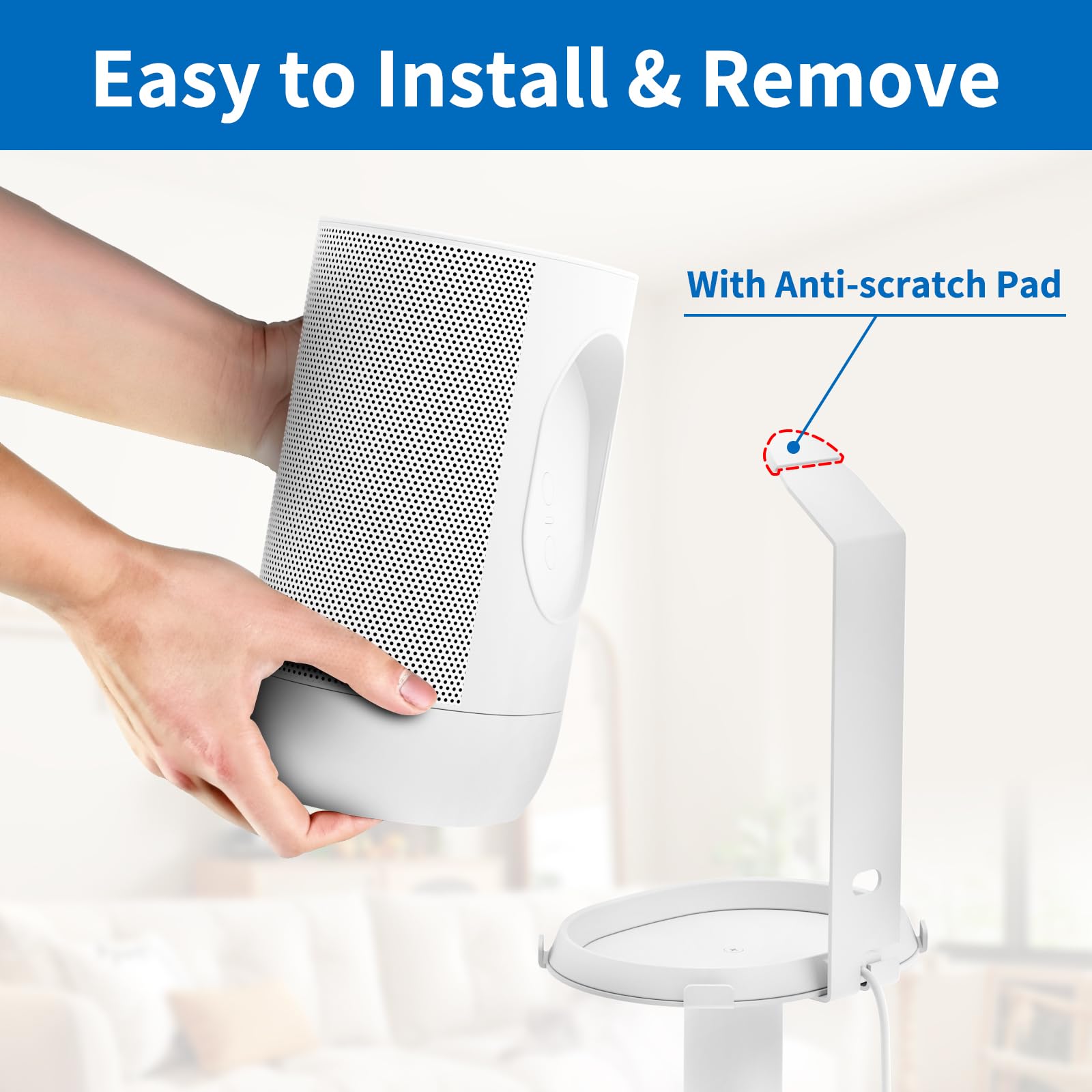 Heavy Duty Speaker Stand for Sonos Move & Move 2 - Adjustable Floor Stand with Cable Management Clips | Easy Installation White Speaker Holder | Perfect for Home Theater, Outdoor Parties & Music Studios