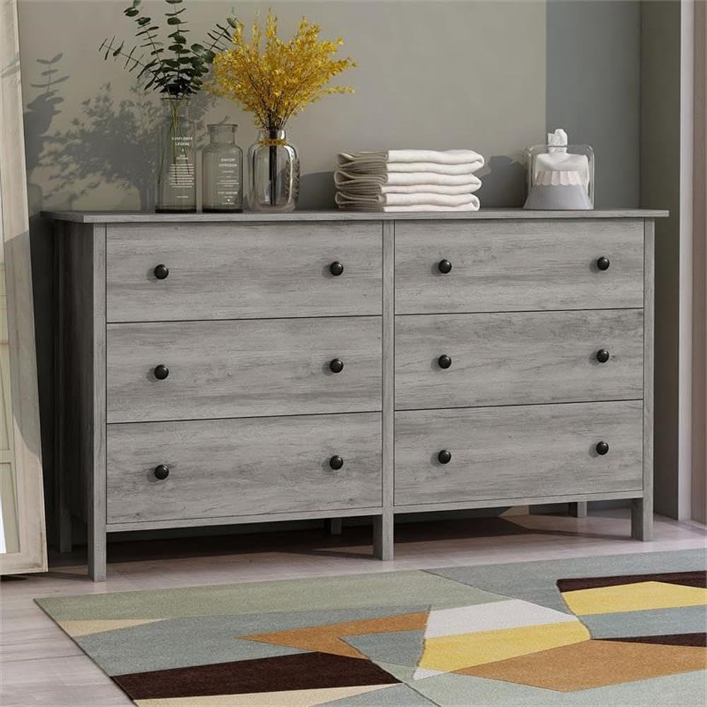 Furniture of America Zillett Transitional 6-Drawer Wood Dresser in Gray Oak - Perfect for Bedroom Storage & Organization