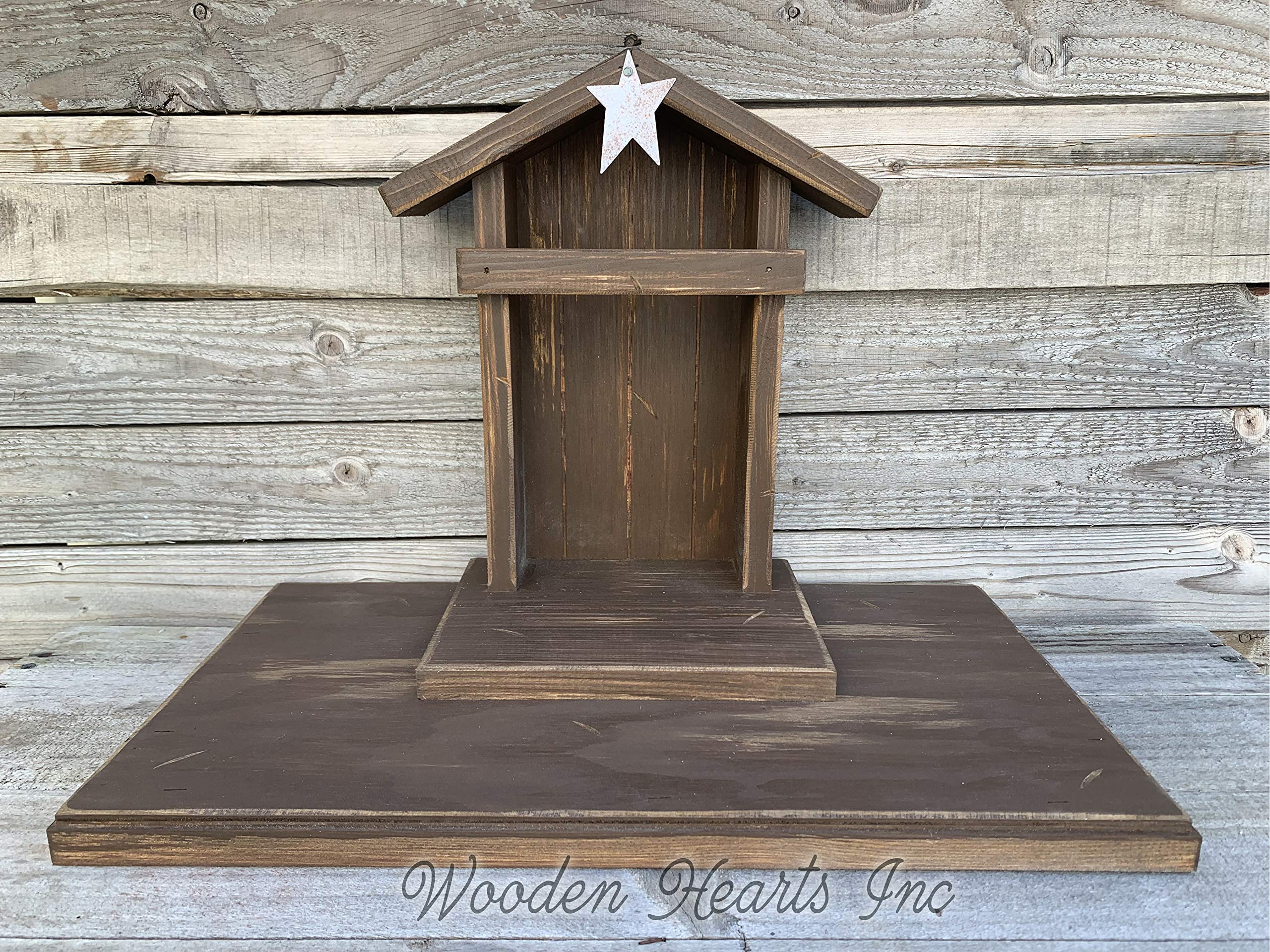 Custom Personalized Distressed Wood Nativity Stable for Willow Tree Figures - Handmade Manger Angel Stand in Green, Brown & White | USA Made | Perfect for Christmas Decorations & Holiday Displays